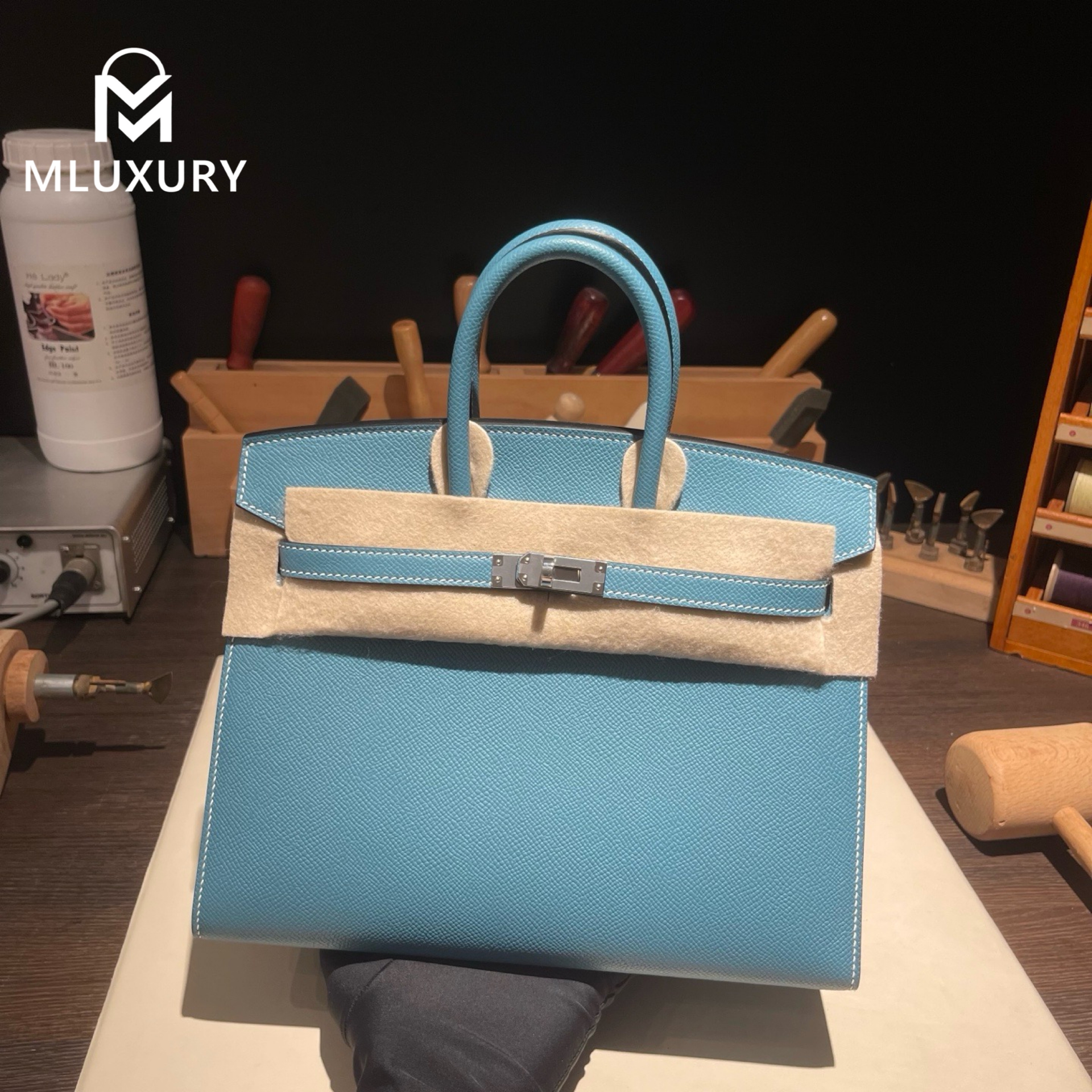 Hermès Birkin 25, Epsom leather, Denim blue, Silver hardware