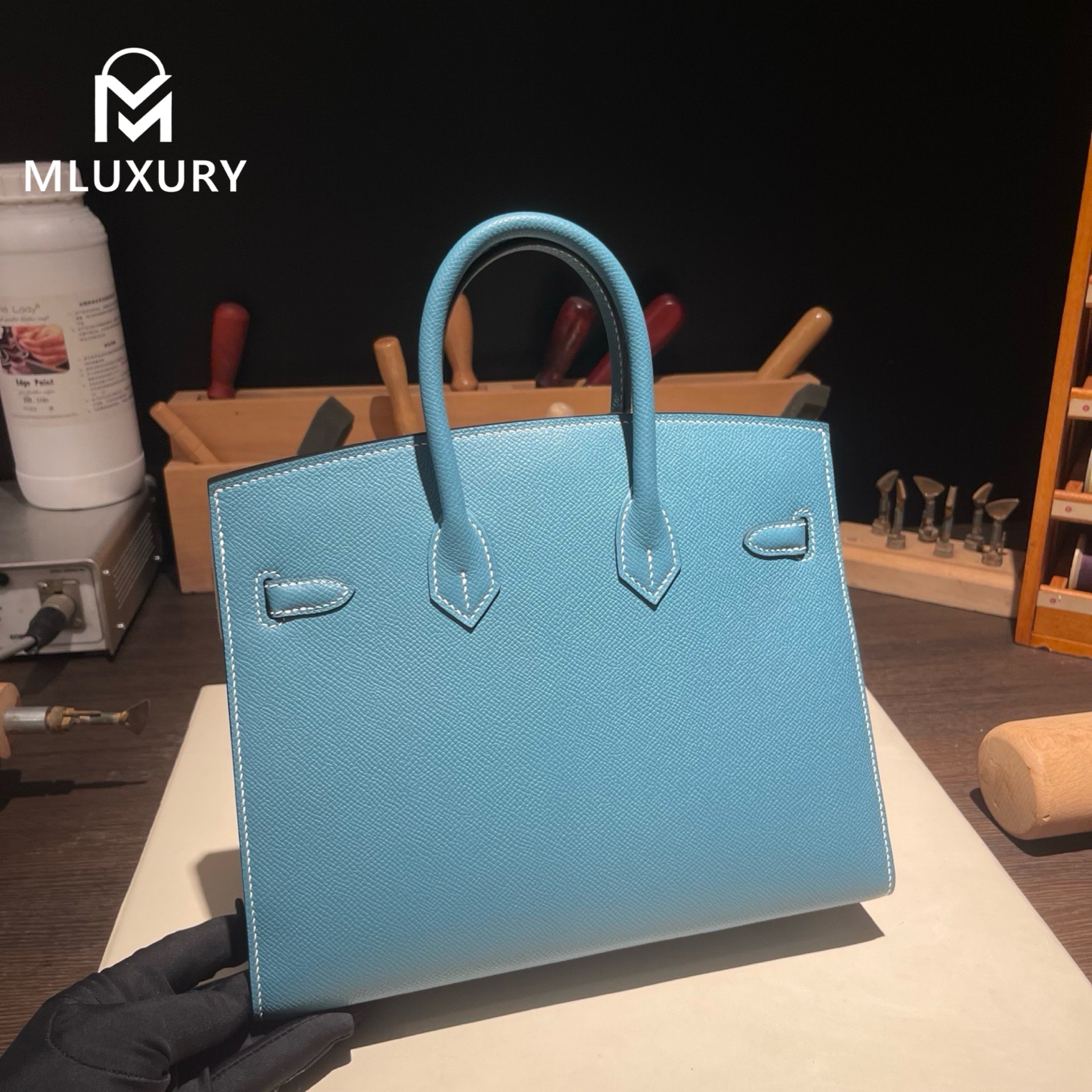 Hermès Birkin 25, Epsom leather, Denim blue, Silver hardware