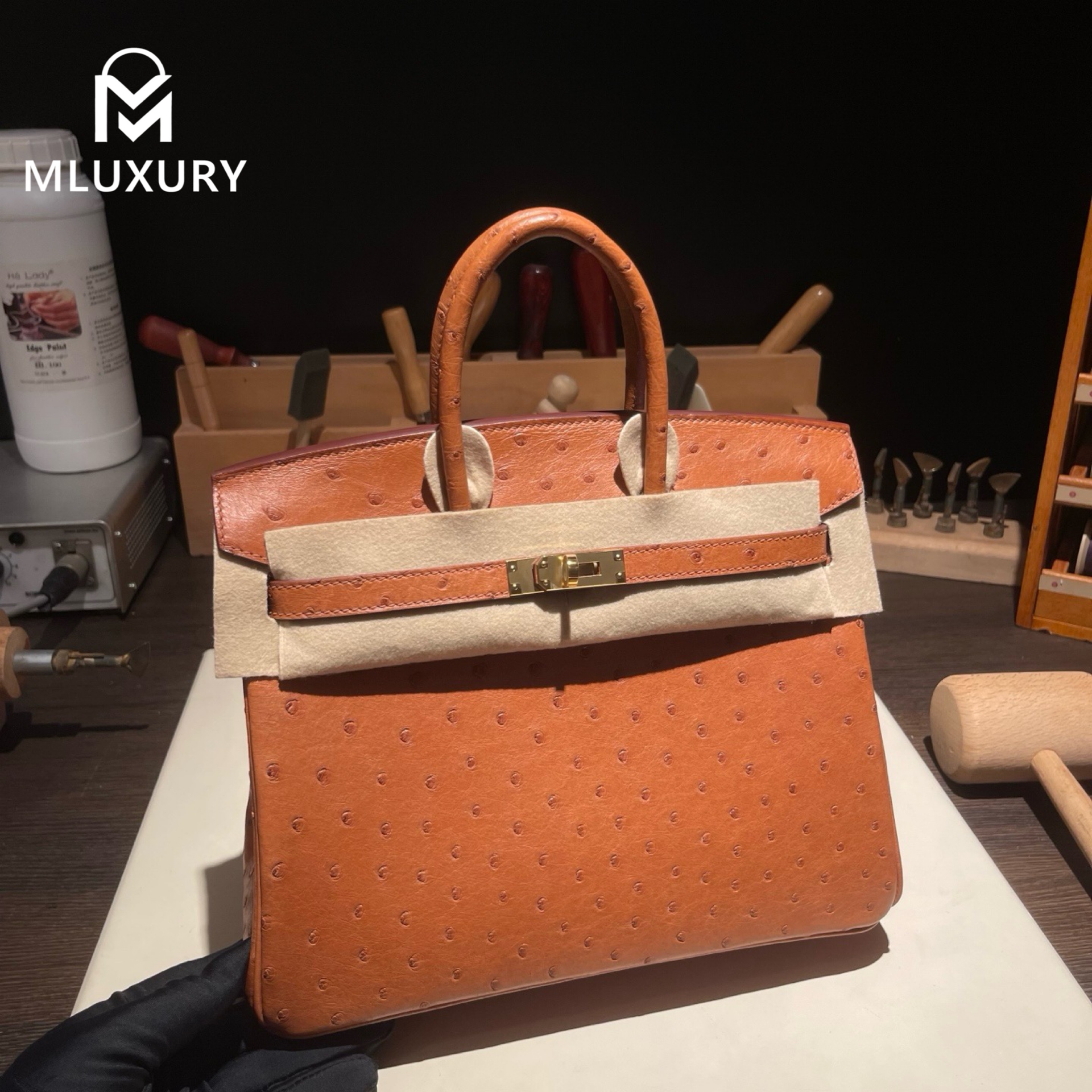 Hermès Birkin 25, Ostrich Leather, Golden Brown, Gold Hardware
