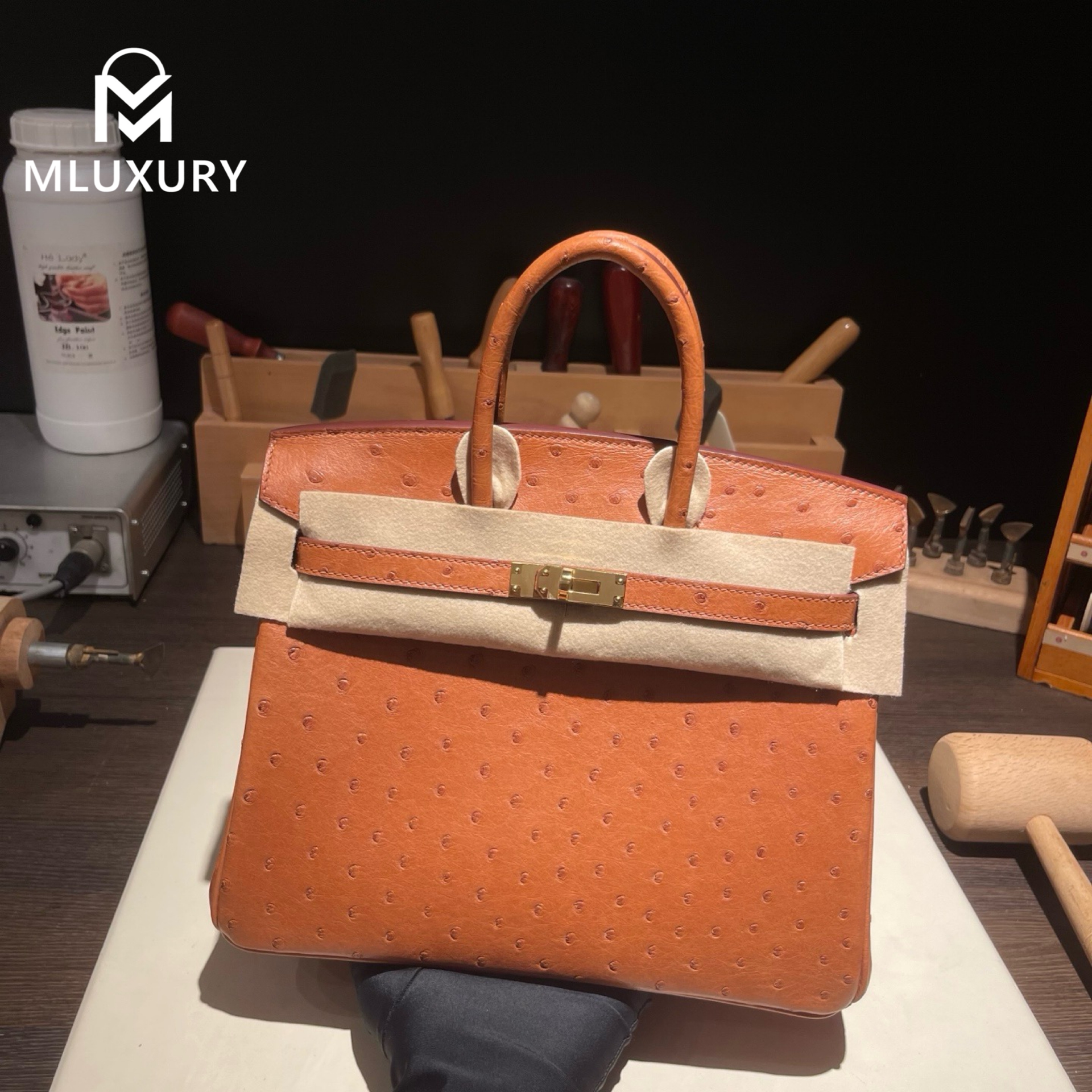 Hermès Birkin 25, Ostrich Leather, Golden Brown, Gold Hardware