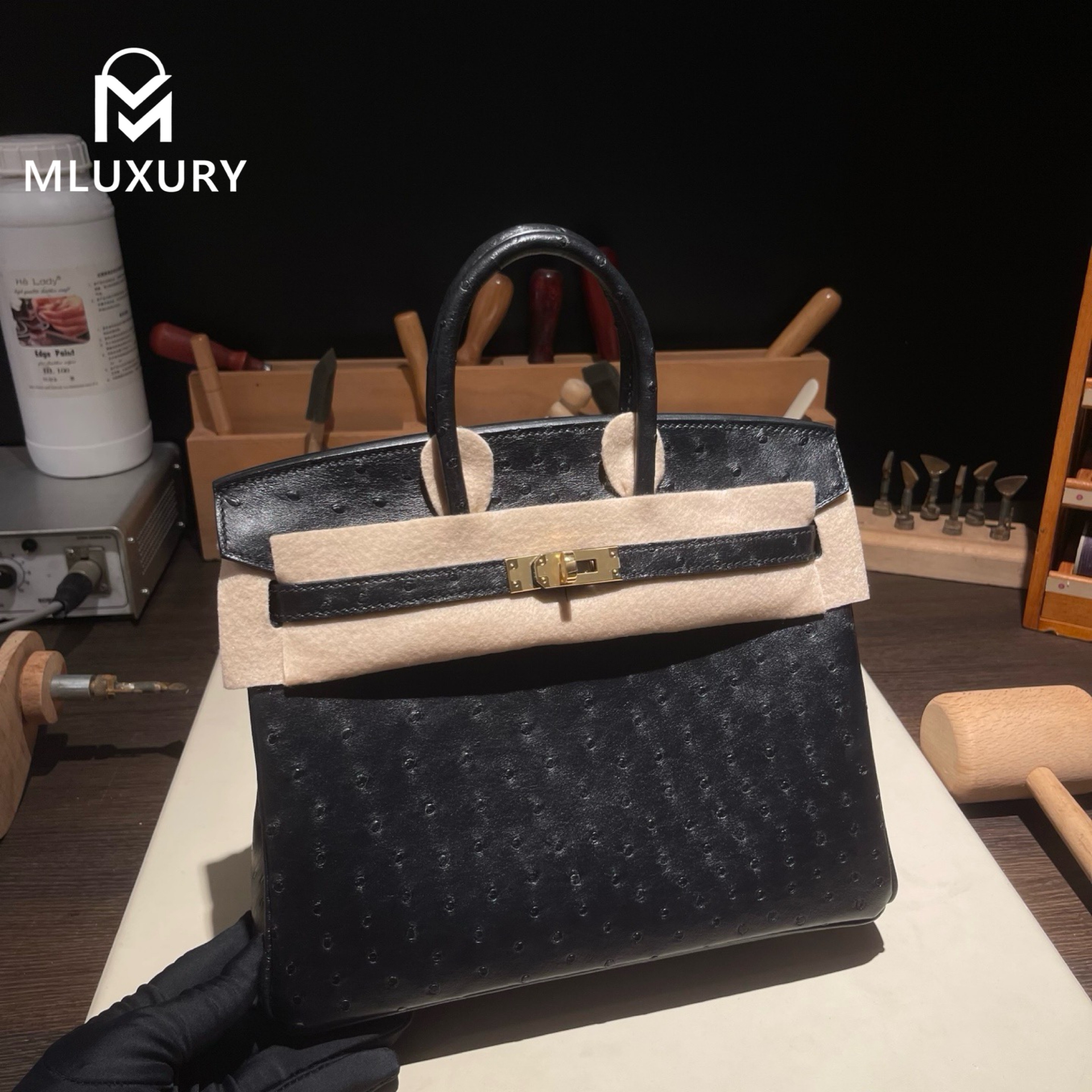 Hermès Birkin 25, Ostrich Leather, Black, Gold Hardware