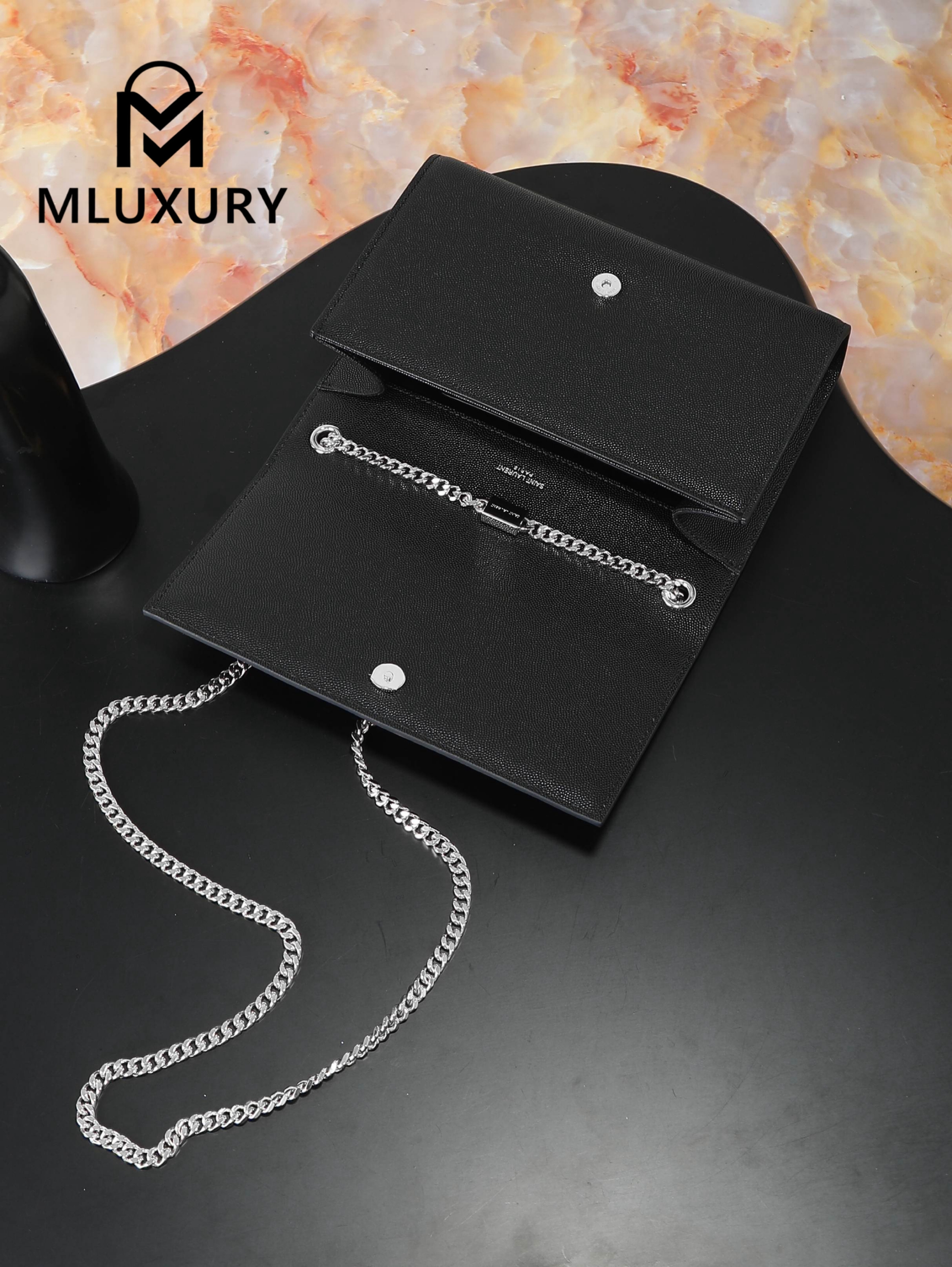 YSL KATE Black Caviar with Silver Buckle
