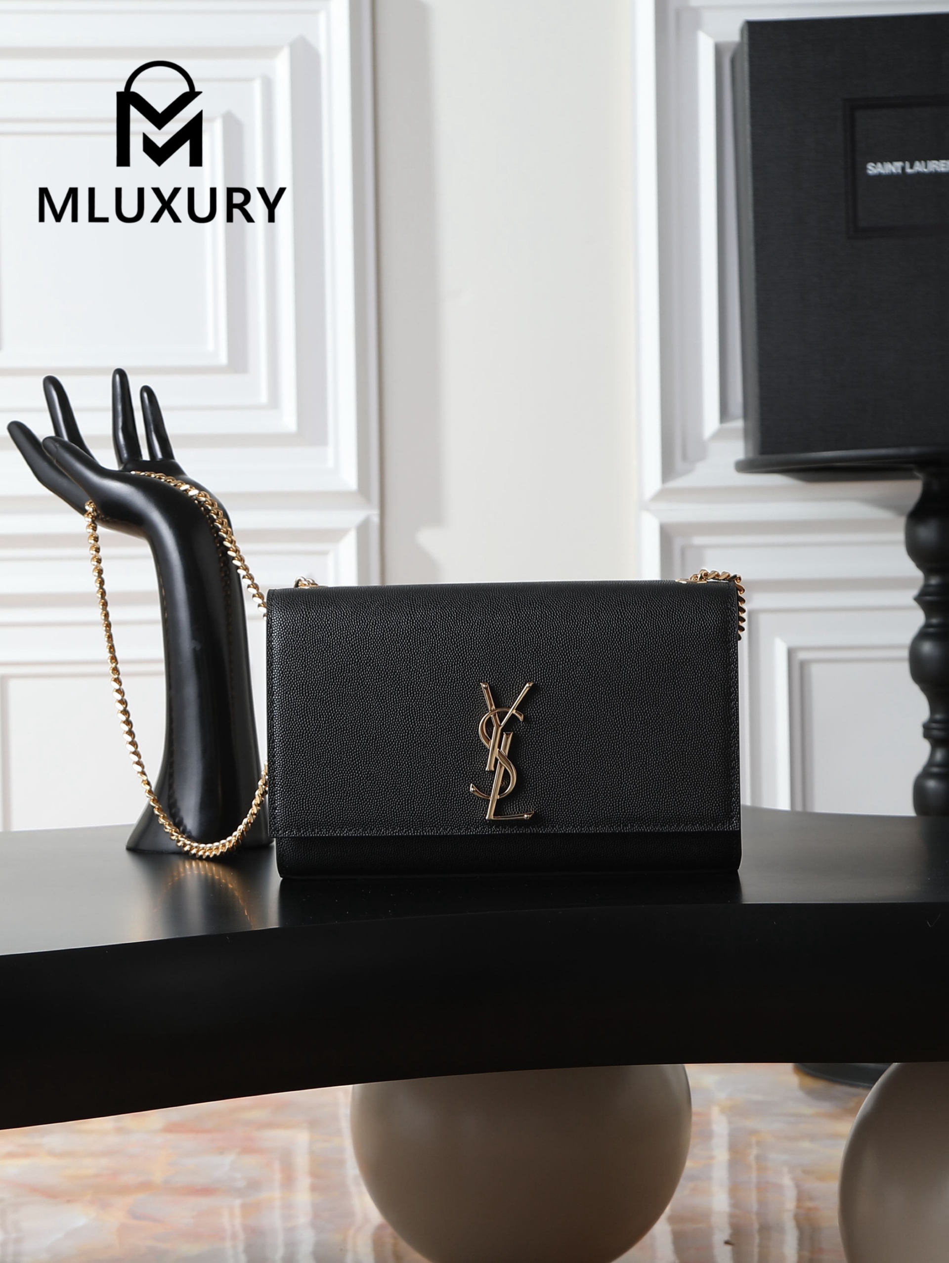 YSL KATE Black Caviar with Gold Buckle