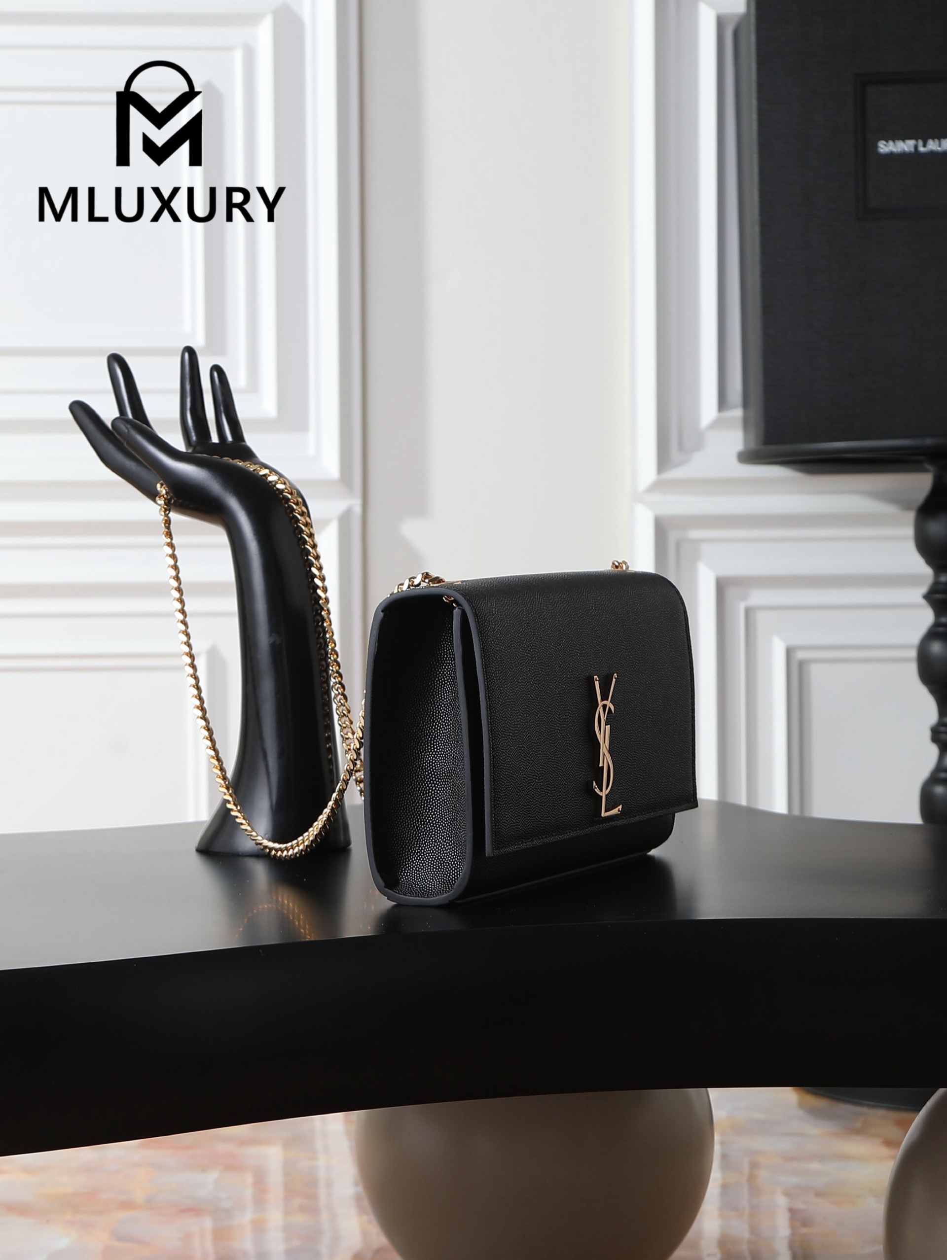 YSL KATE Black Caviar with Gold Buckle