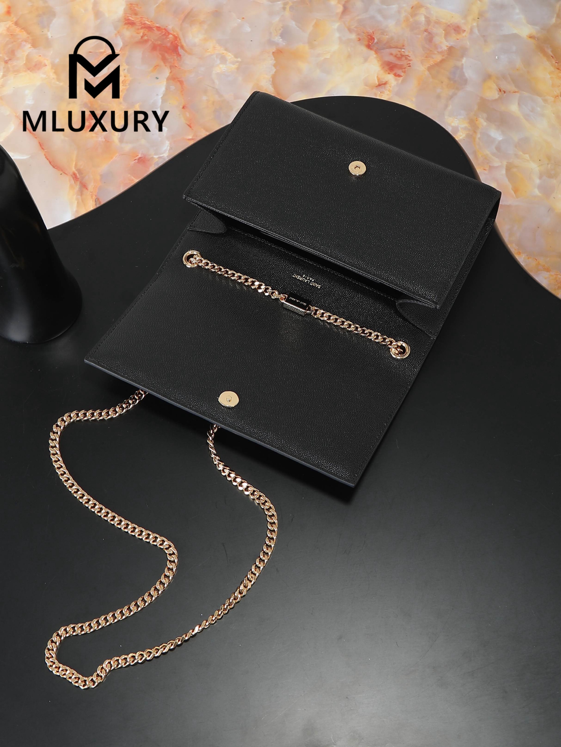 YSL KATE Black Caviar with Gold Buckle