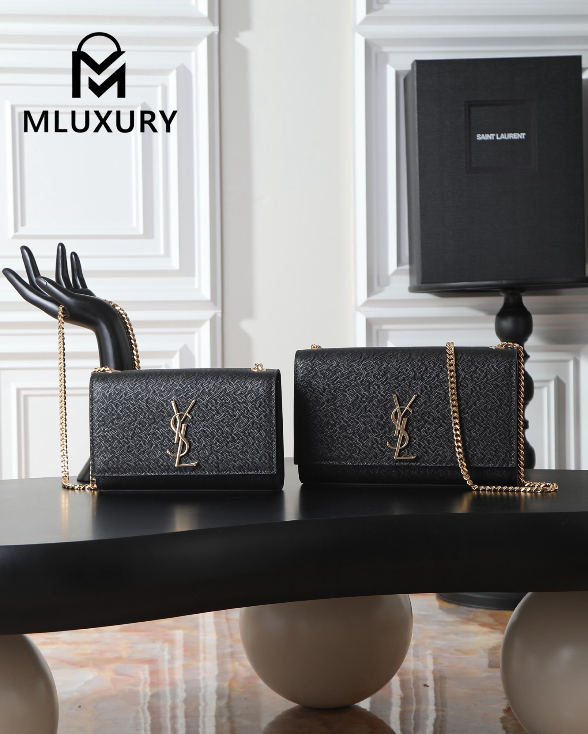 YSL KATE Black Caviar with Gold Buckle