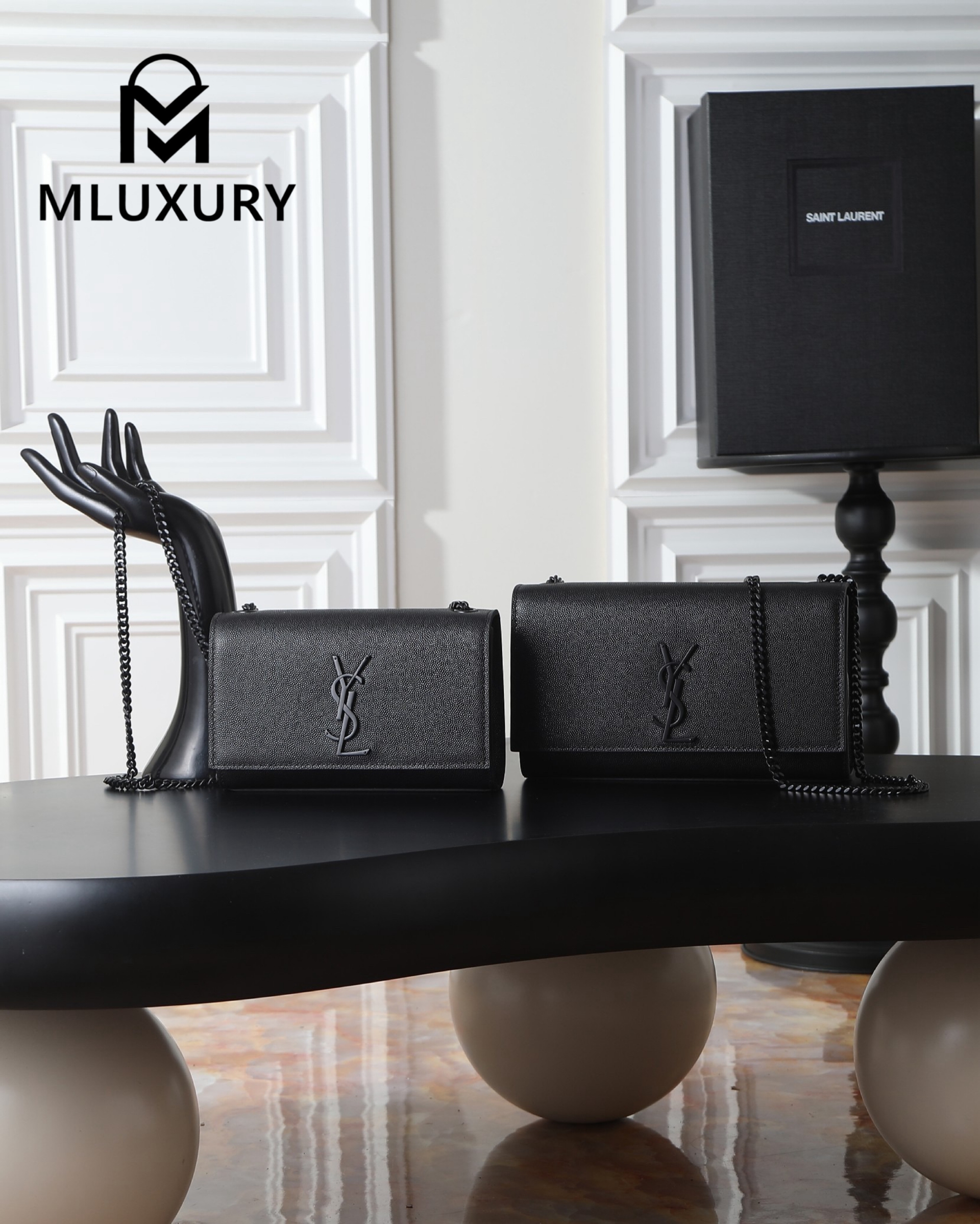 YSL KATE Black Caviar with Black Buckle