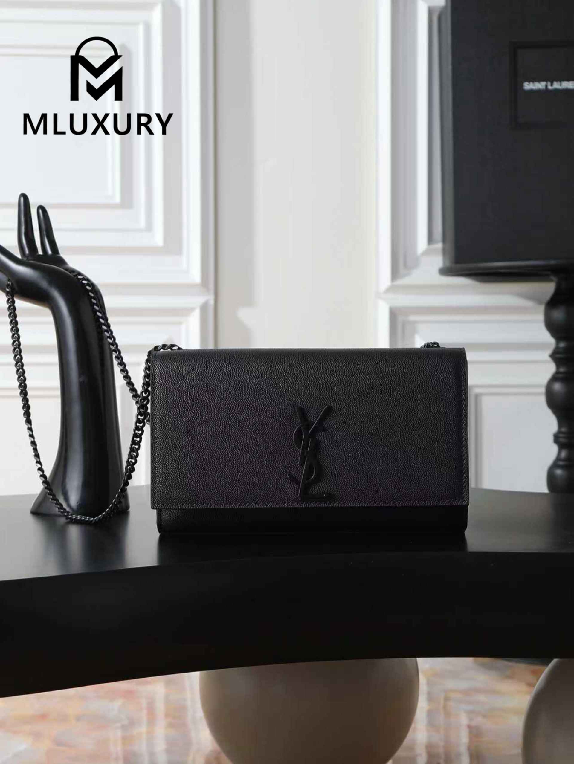 YSL KATE Black Caviar with Black Buckle