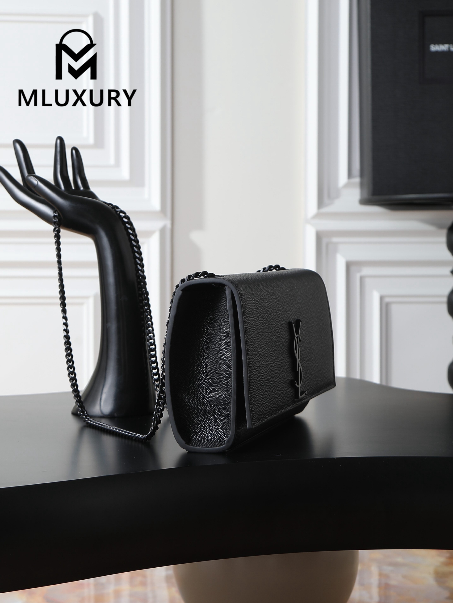 YSL KATE Black Caviar with Black Buckle