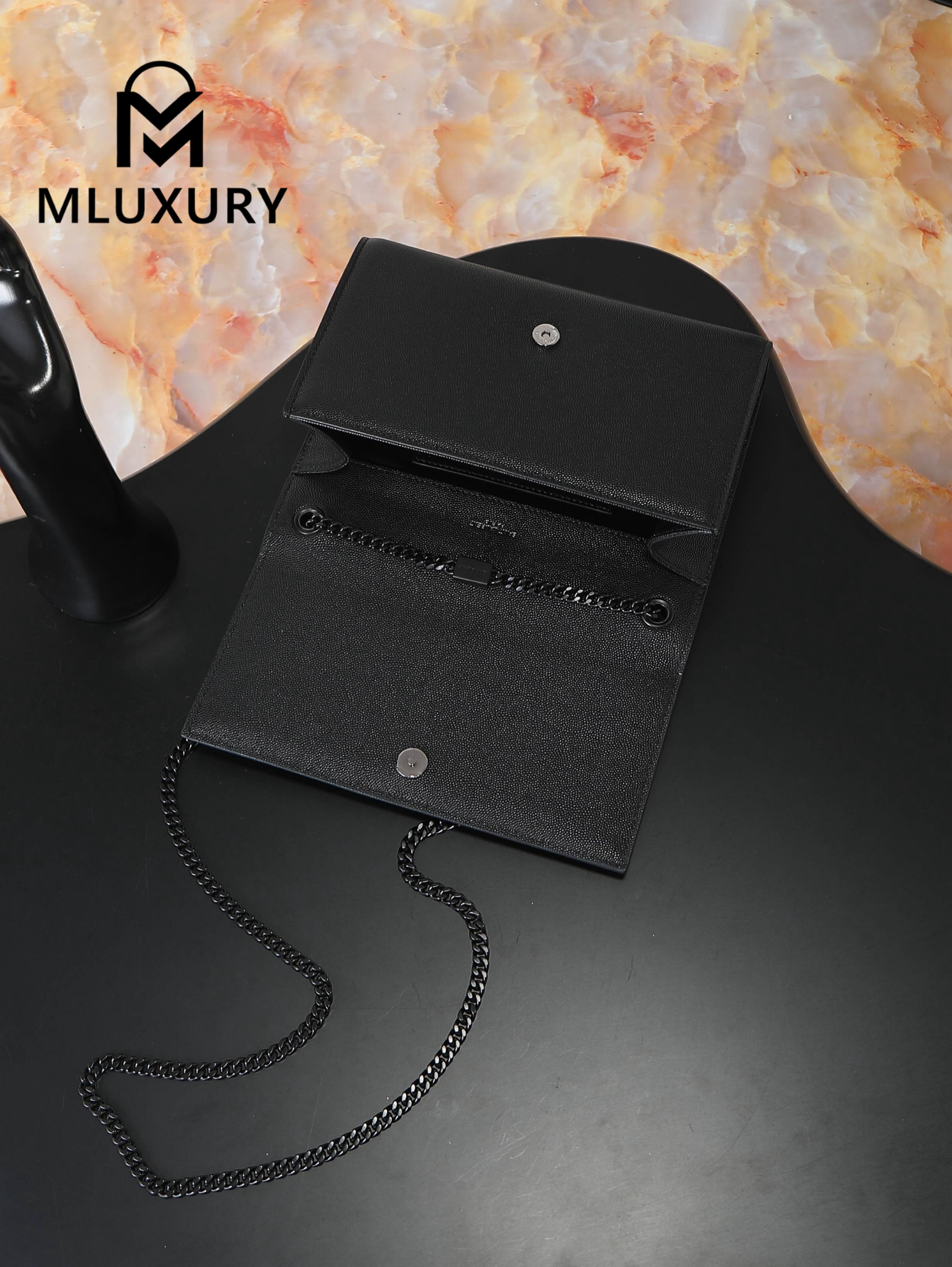 YSL KATE Black Caviar with Black Buckle