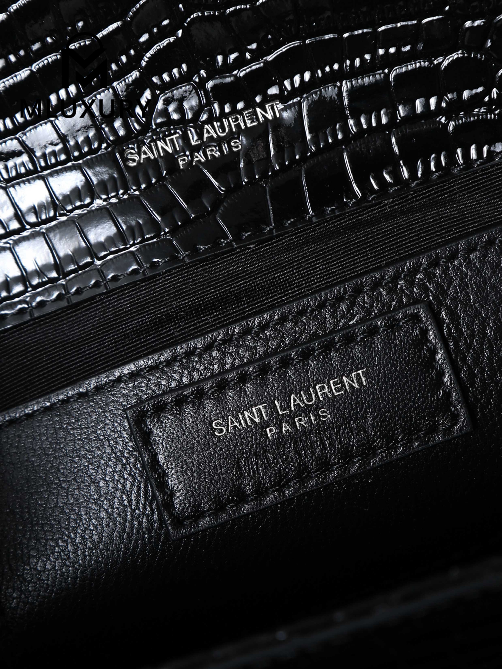 YSL KATE Black Crocodile Embossed with Silver Buckle · 24cm