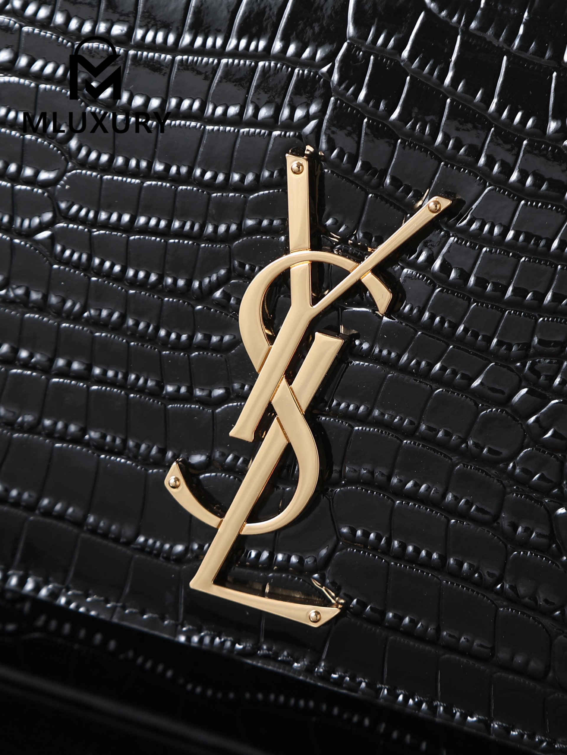 YSL KATE Black Crocodile Embossed with Gold Buckle · 24cm