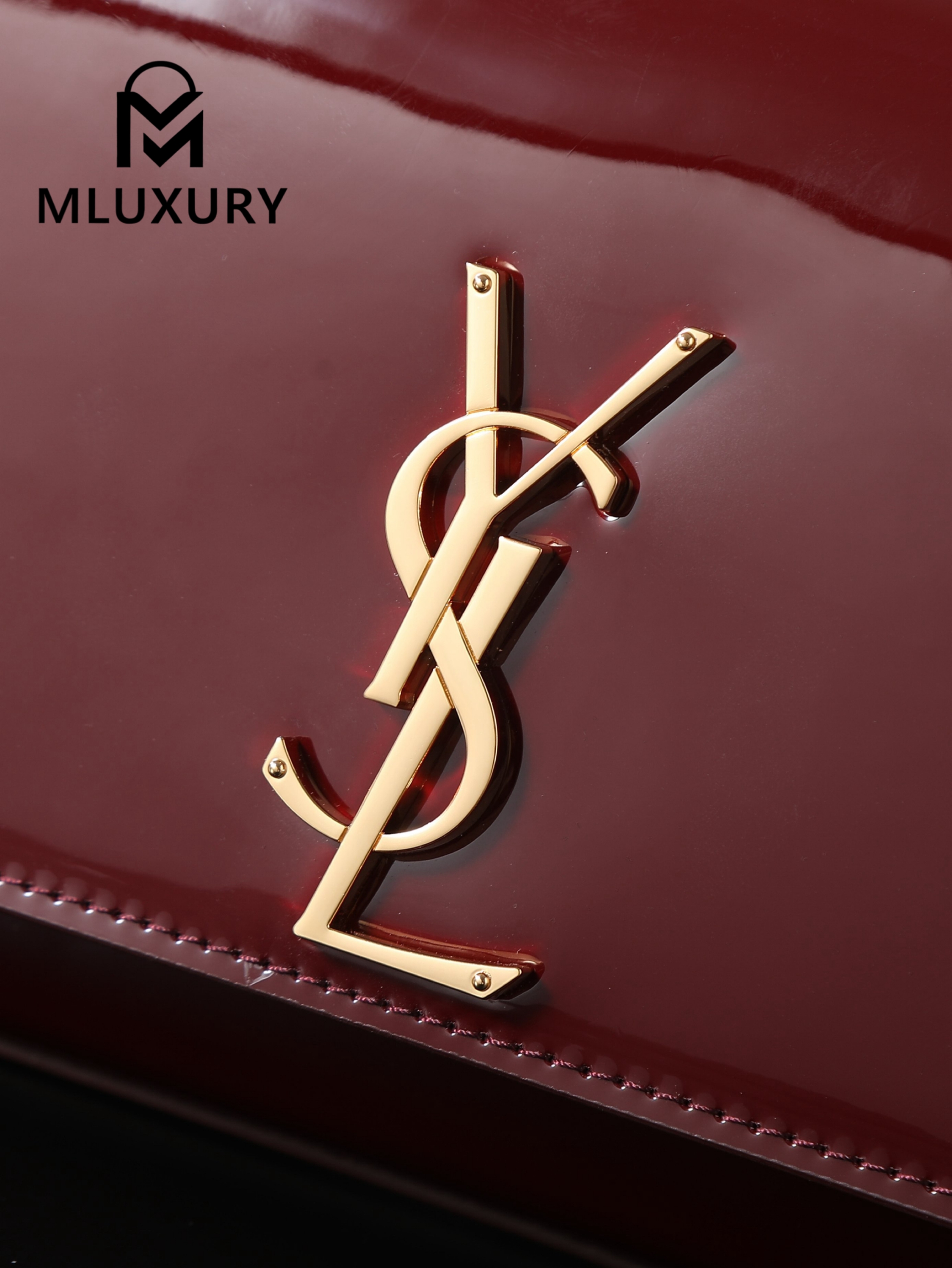 YSL KATE Maroon Patent Leather with Gold Buckle