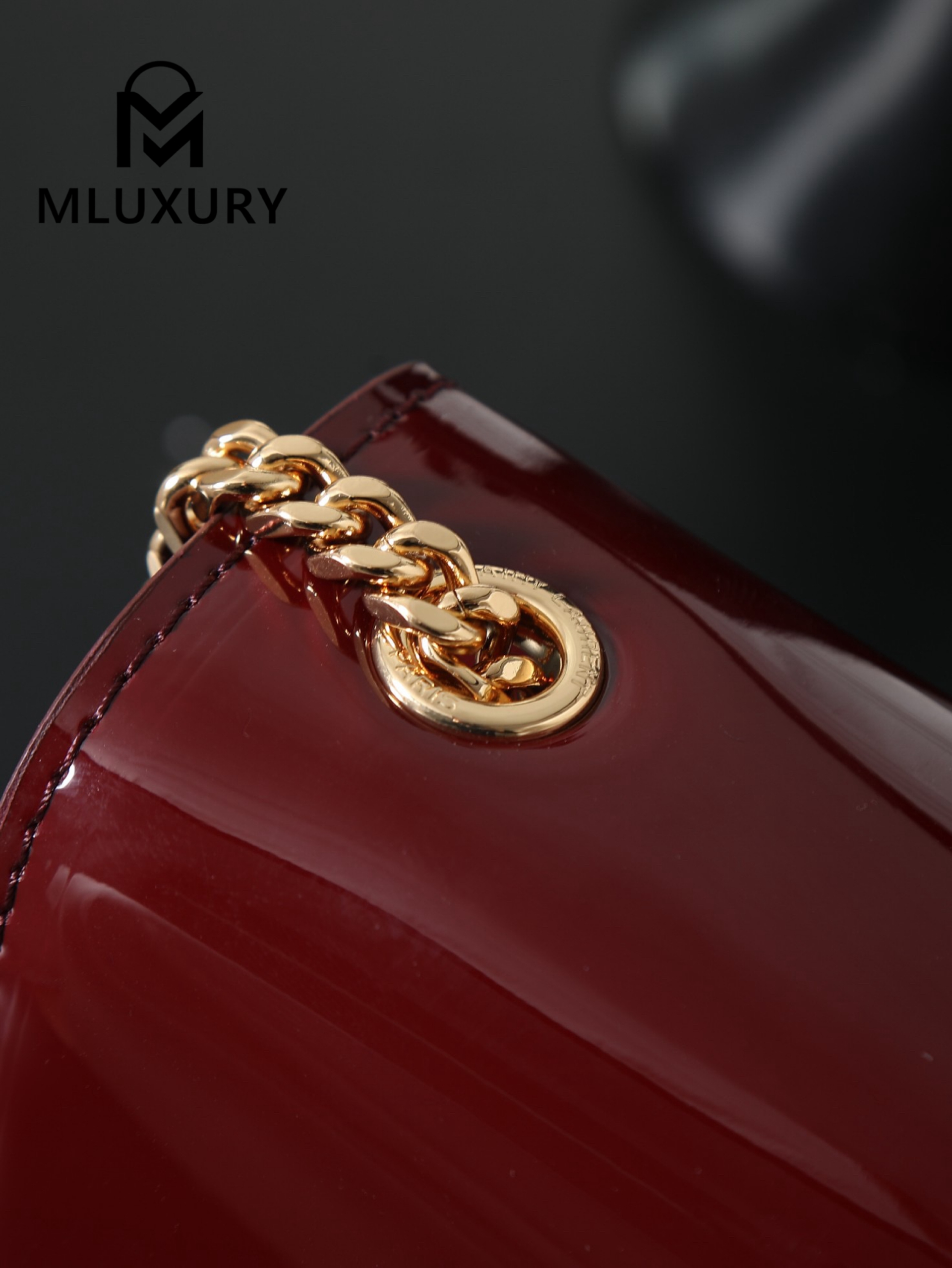 YSL KATE Maroon Patent Leather with Gold Buckle