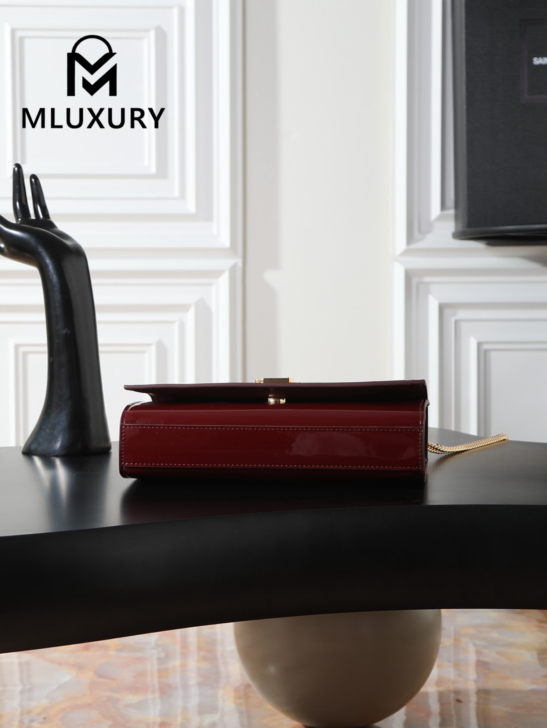 YSL KATE Maroon Patent Leather with Gold Buckle