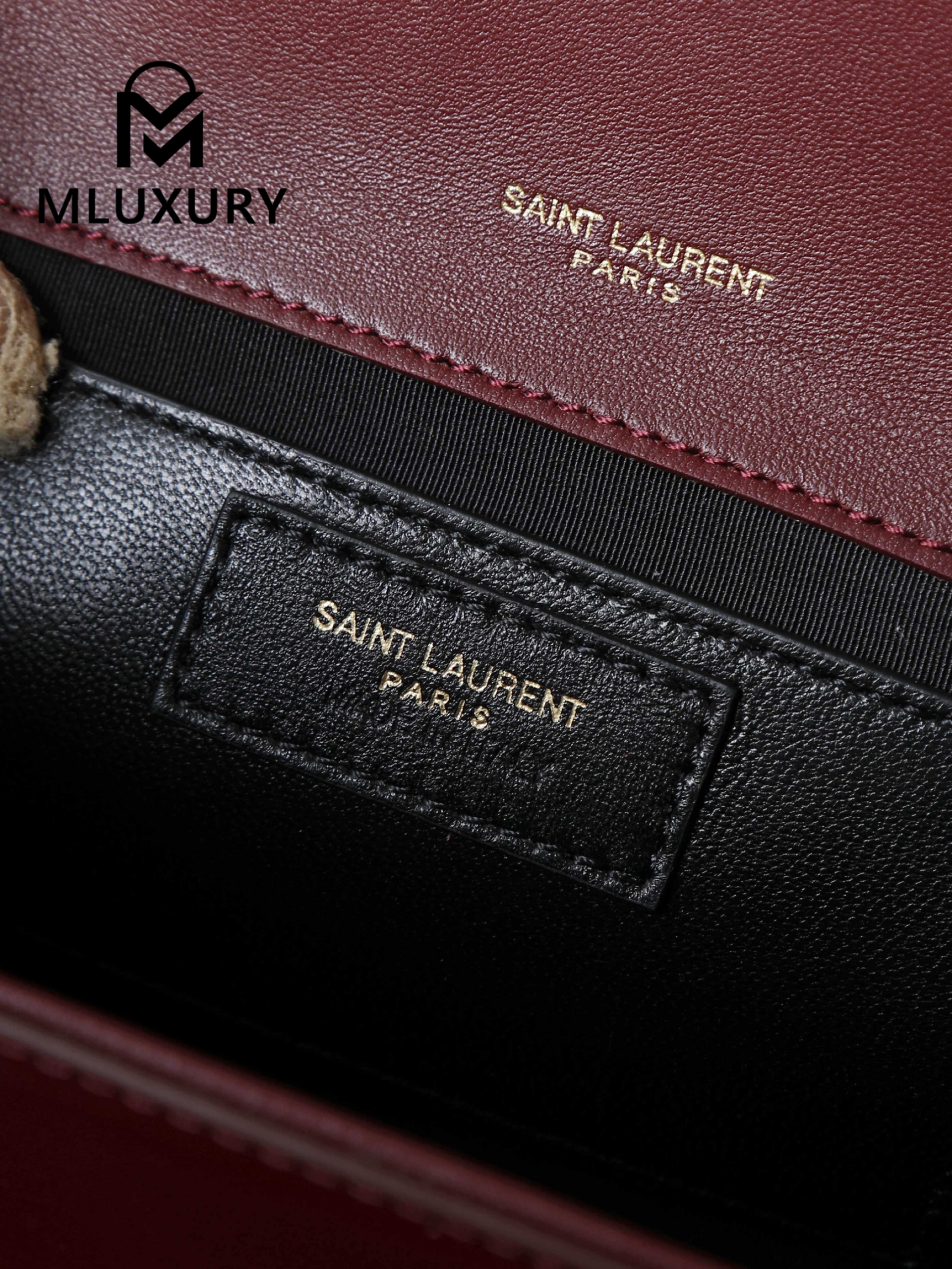 YSL KATE Maroon Patent Leather with Gold Buckle