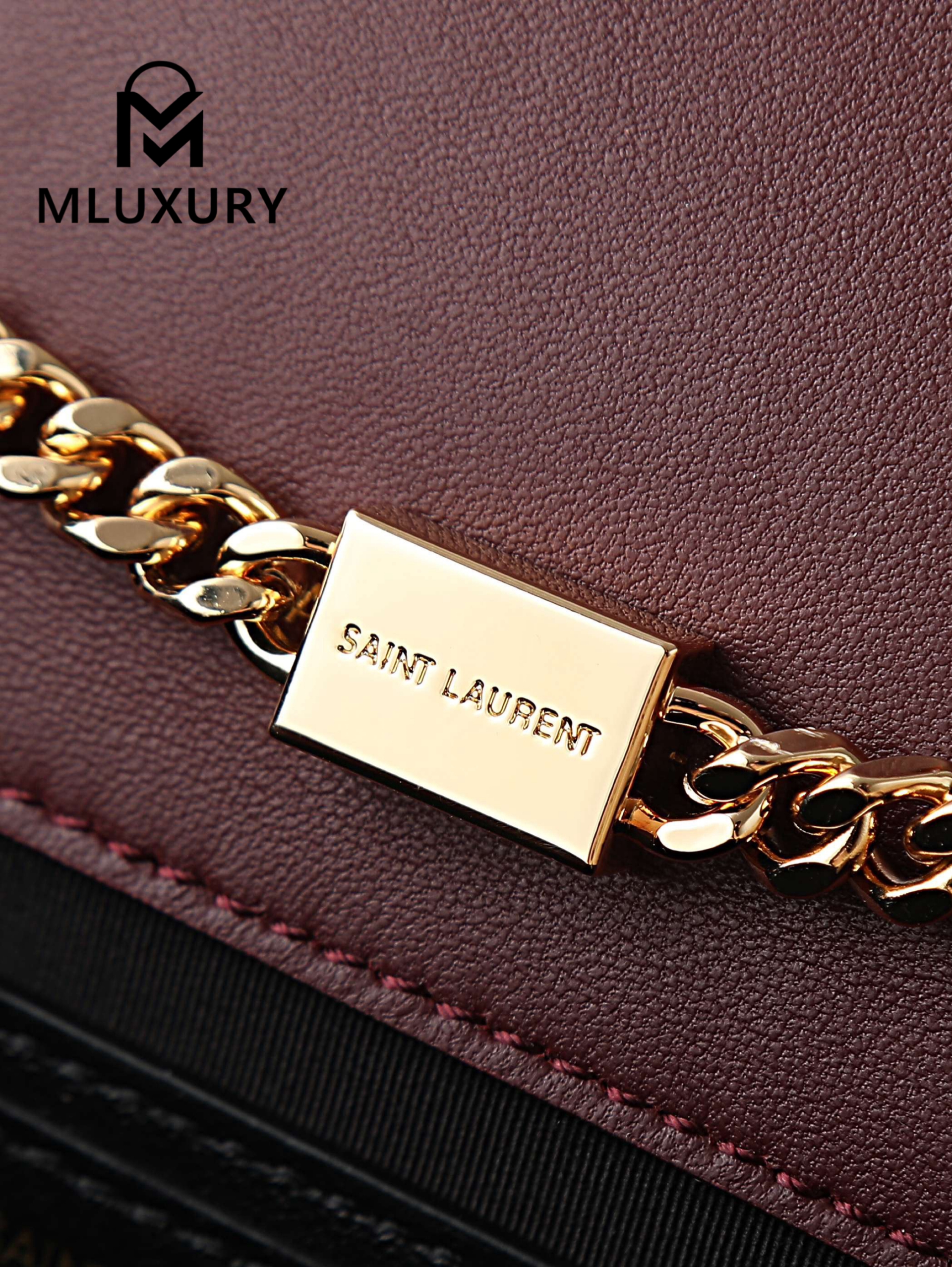 YSL KATE Maroon Patent Leather with Gold Buckle