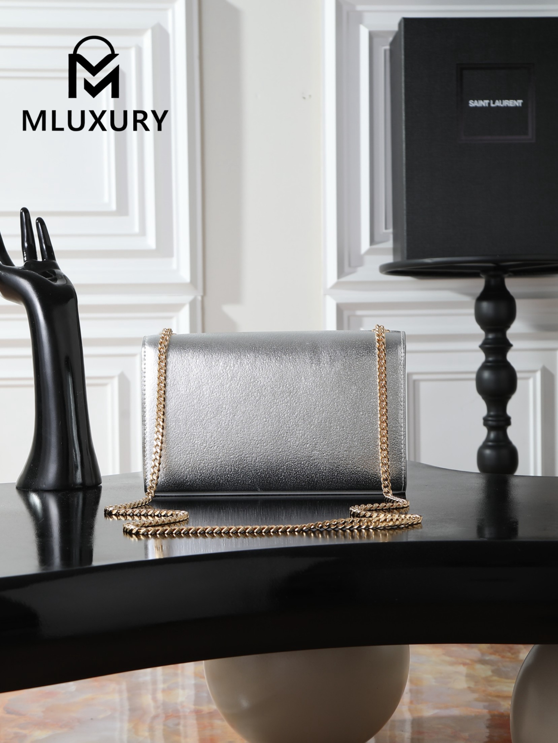 YSL KATE Silver Diamond Pattern Gold Buckle · 24cm