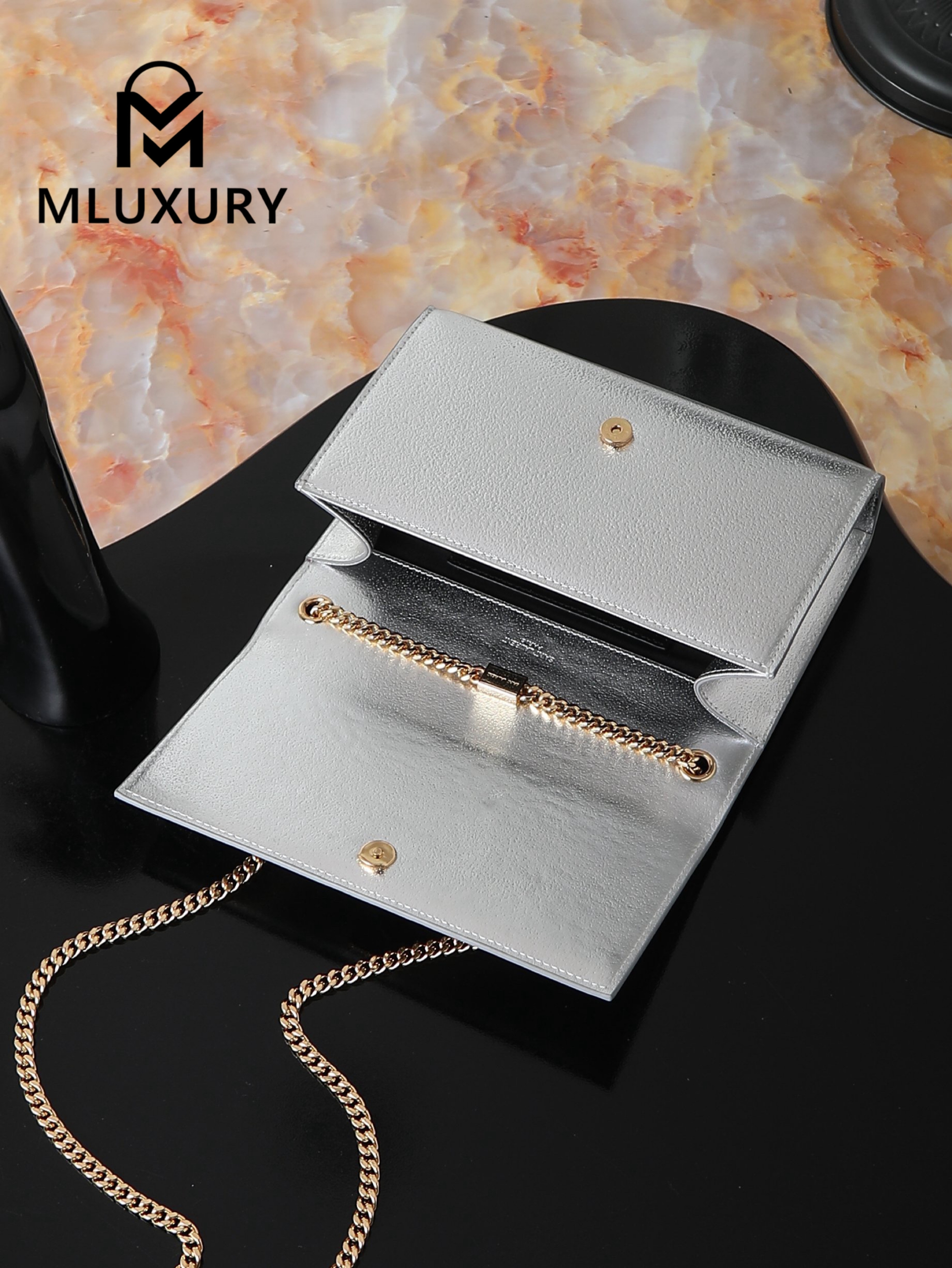 YSL KATE Silver Diamond Pattern Gold Buckle · 24cm