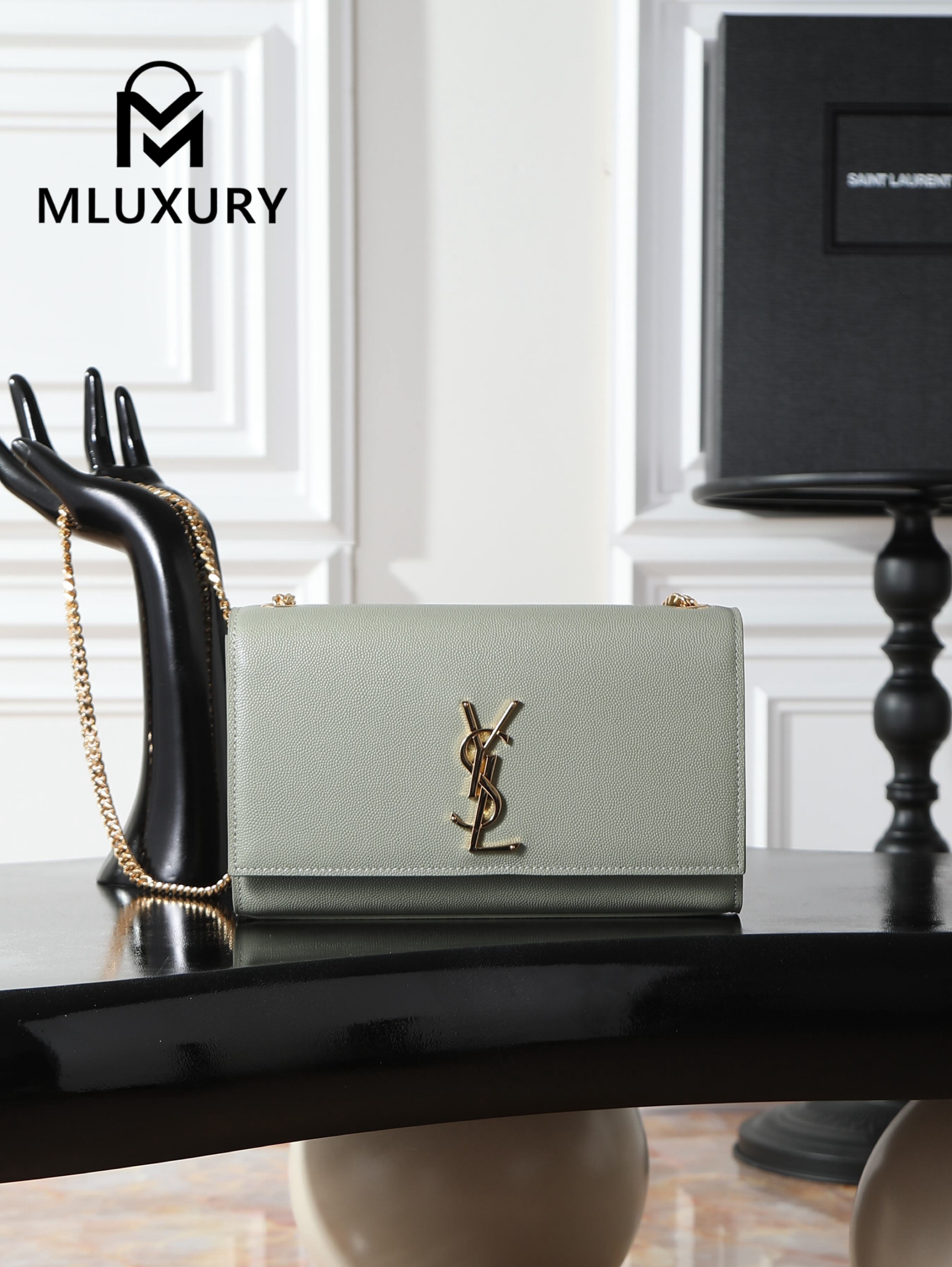 YSL KATE Green Caviar Gold Buckle · 24cm