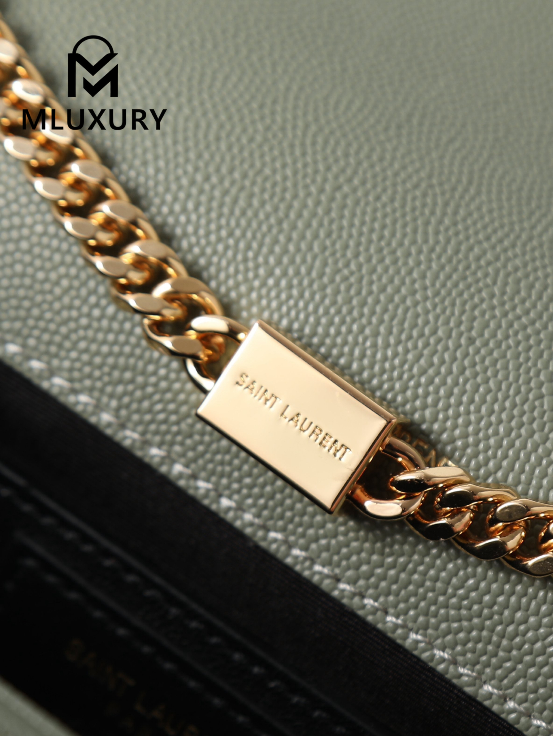 YSL KATE Green Caviar Gold Buckle · 24cm