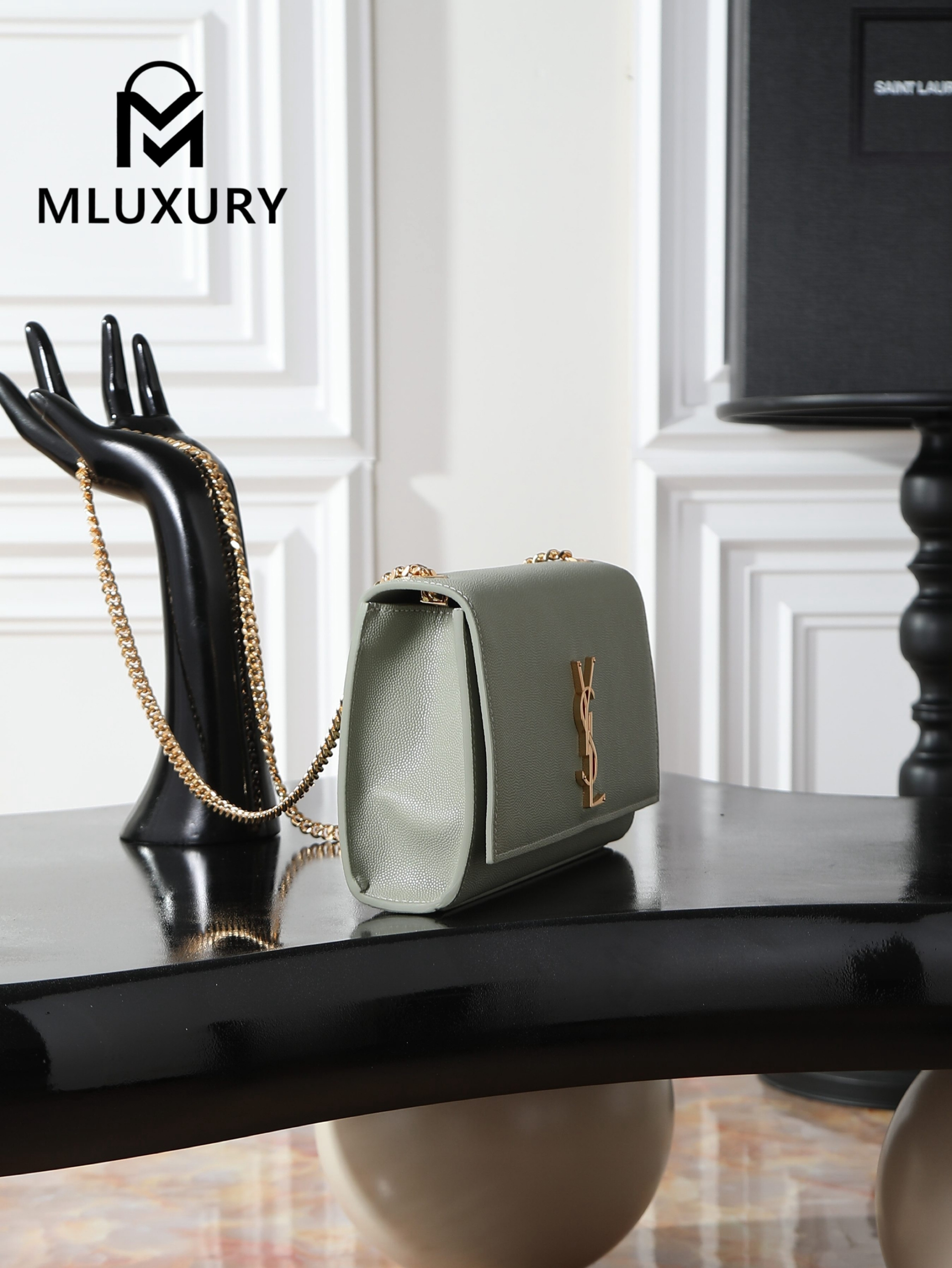 YSL KATE Green Caviar Gold Buckle · 24cm