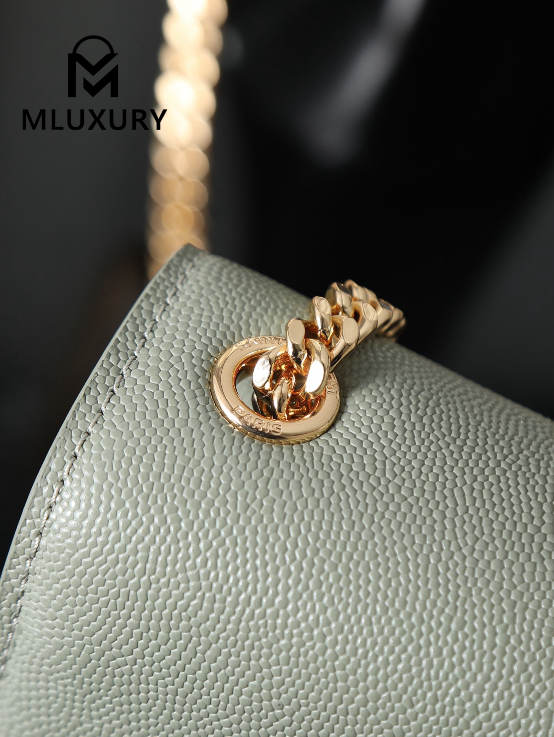 YSL KATE Green Caviar Gold Buckle · 24cm