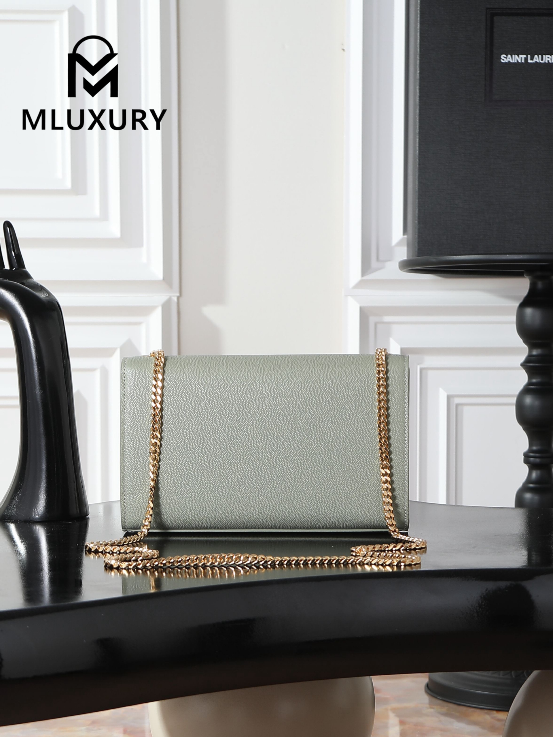 YSL KATE Green Caviar Gold Buckle · 24cm