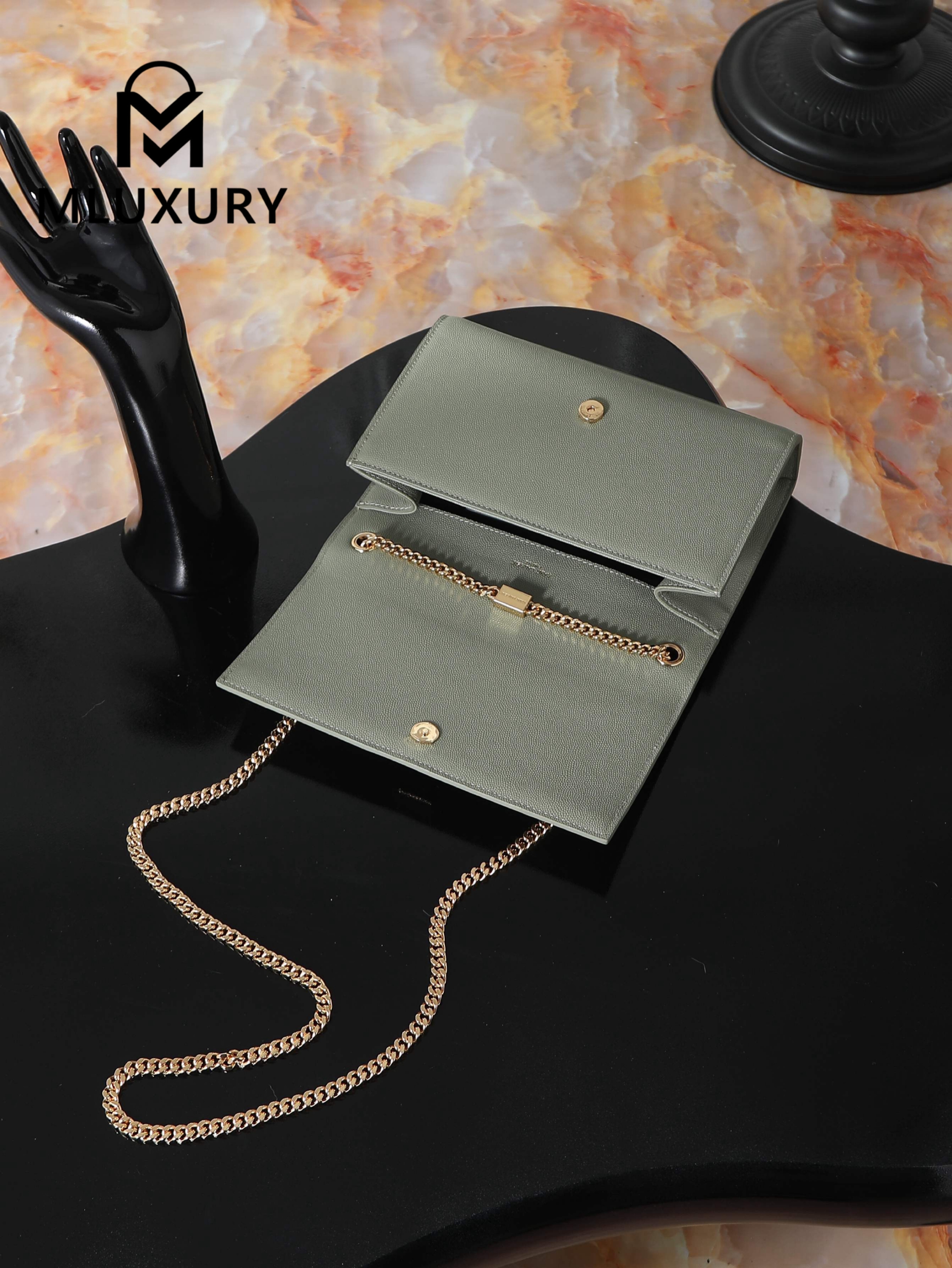 YSL KATE Green Caviar Gold Buckle · 24cm