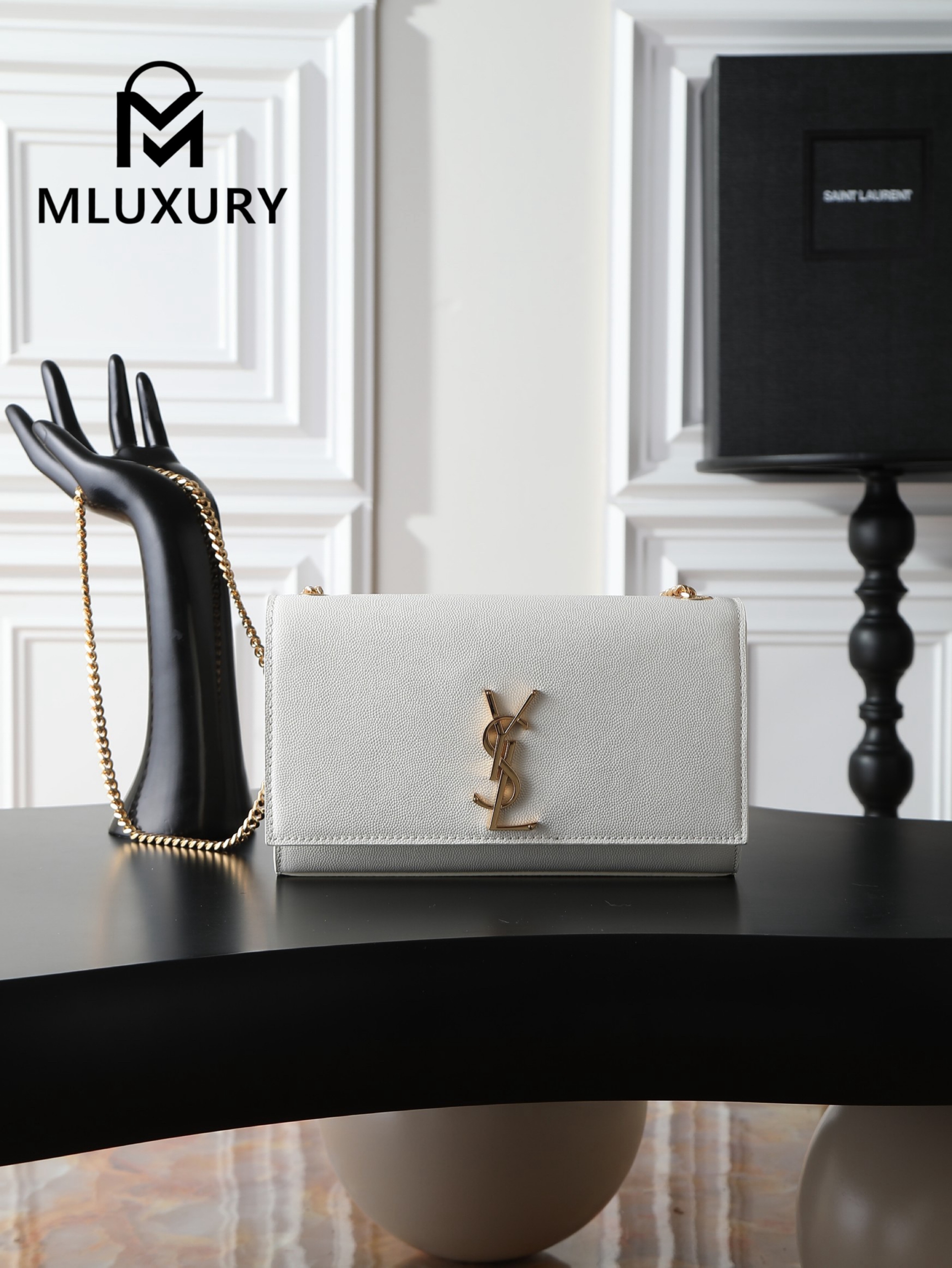 YSL KATE White Caviar with Gold Buckle, 24cm