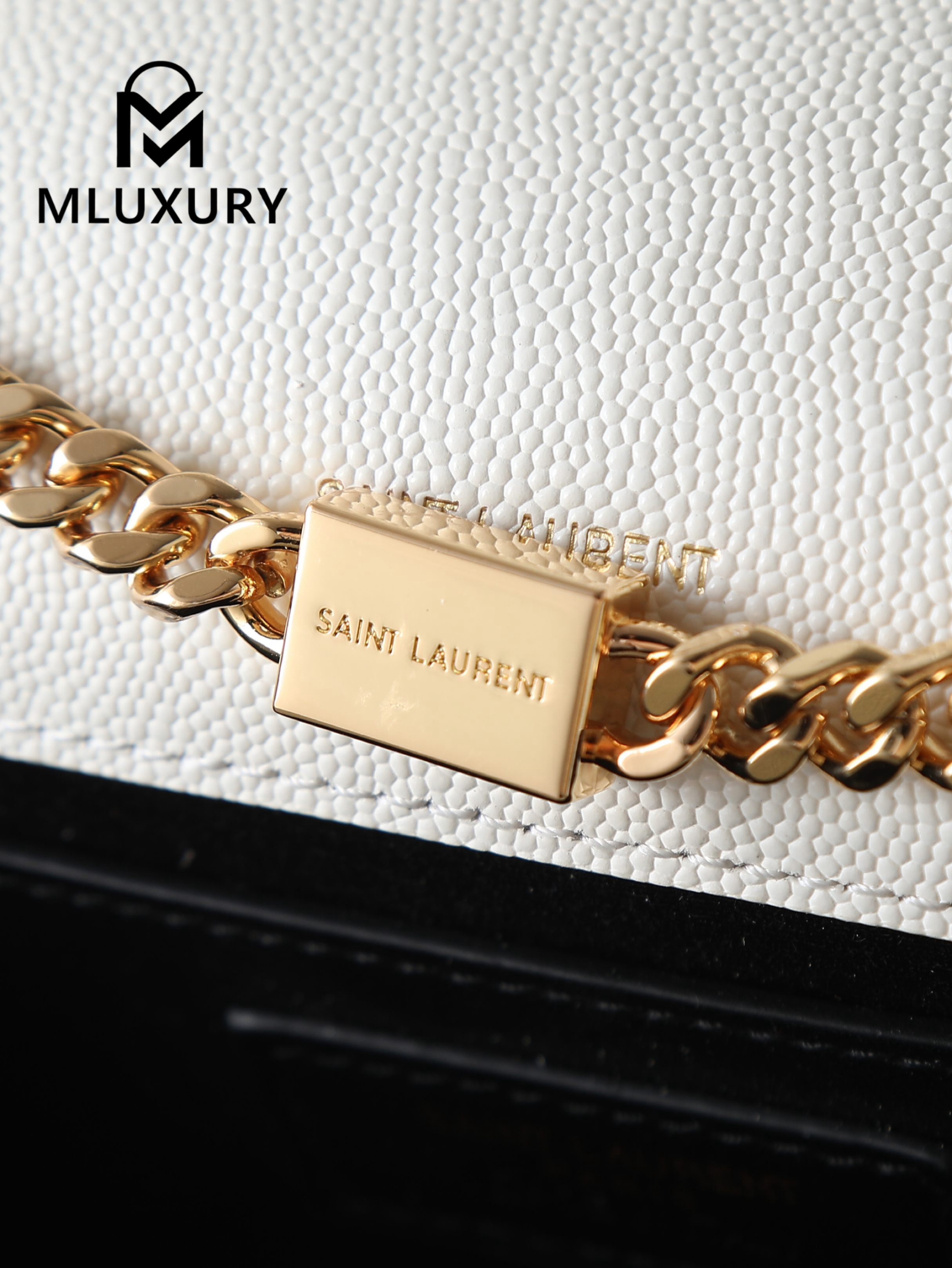 YSL KATE White Caviar with Gold Buckle, 24cm
