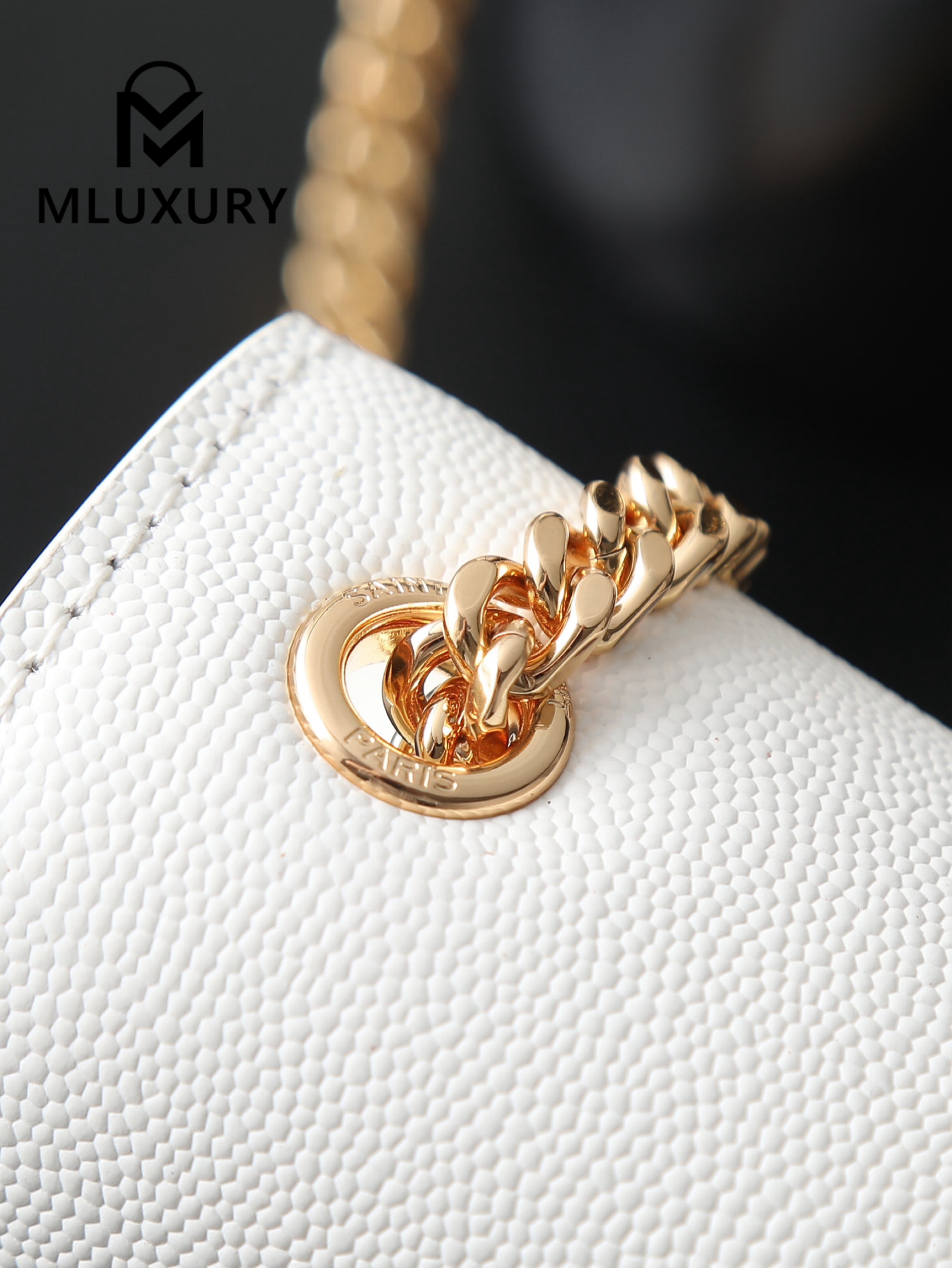 YSL KATE White Caviar with Gold Buckle, 24cm
