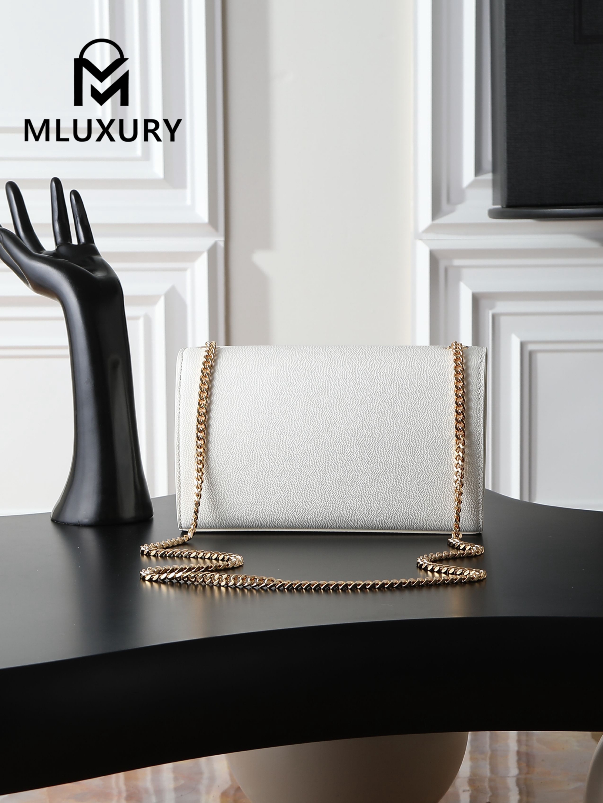 YSL KATE White Caviar with Gold Buckle, 24cm
