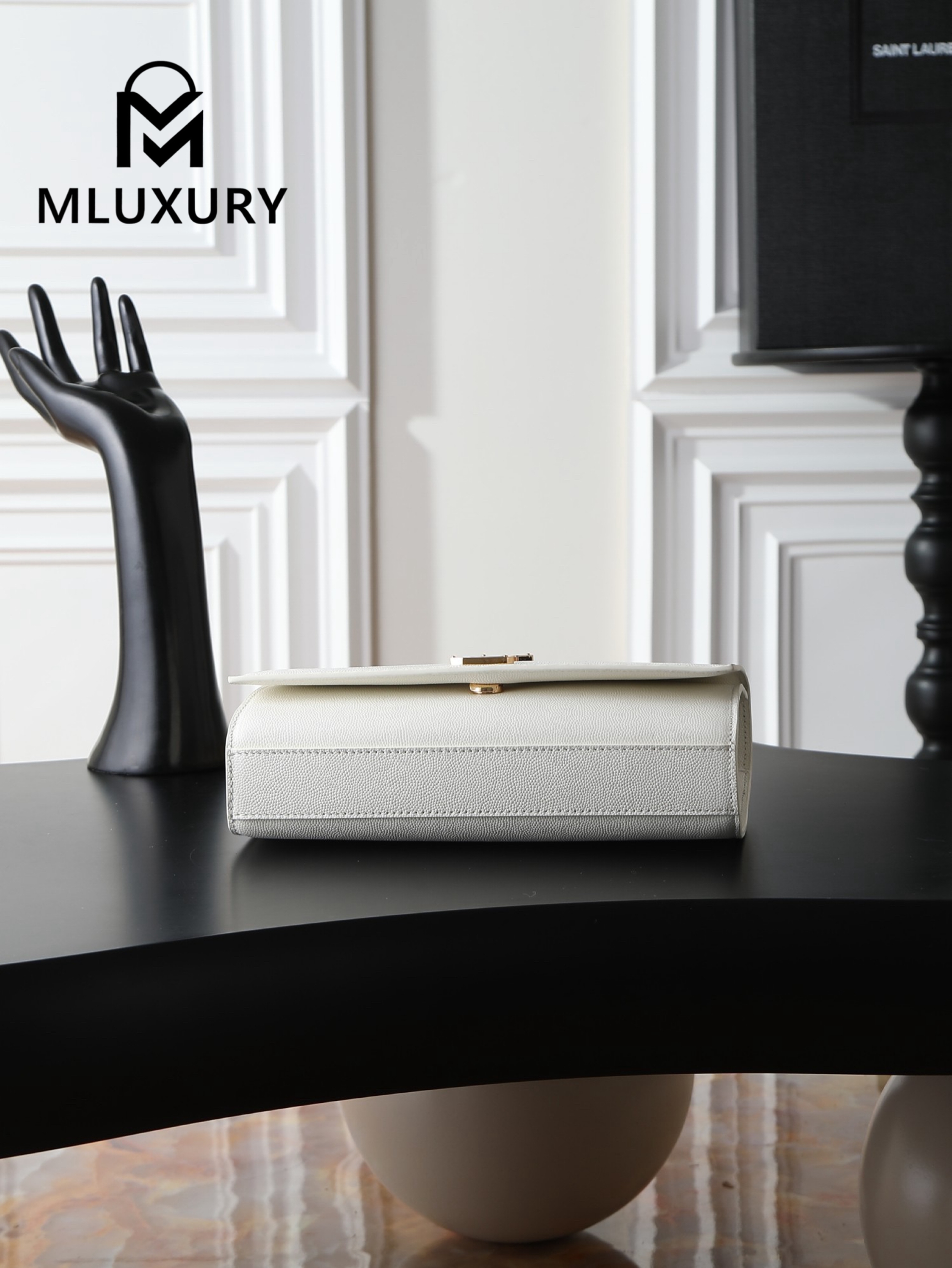 YSL KATE White Caviar with Gold Buckle, 24cm