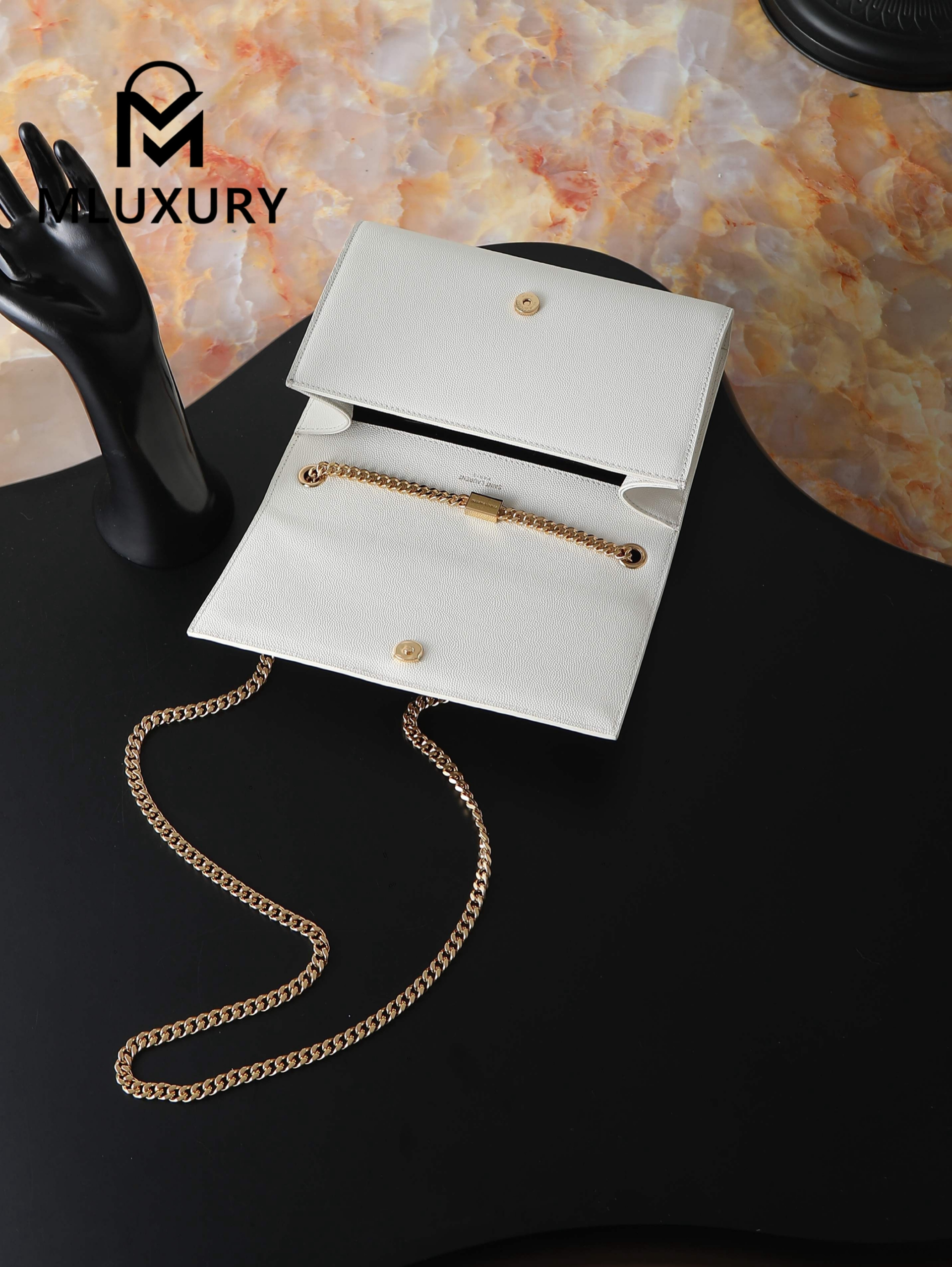YSL KATE White Caviar with Gold Buckle, 24cm