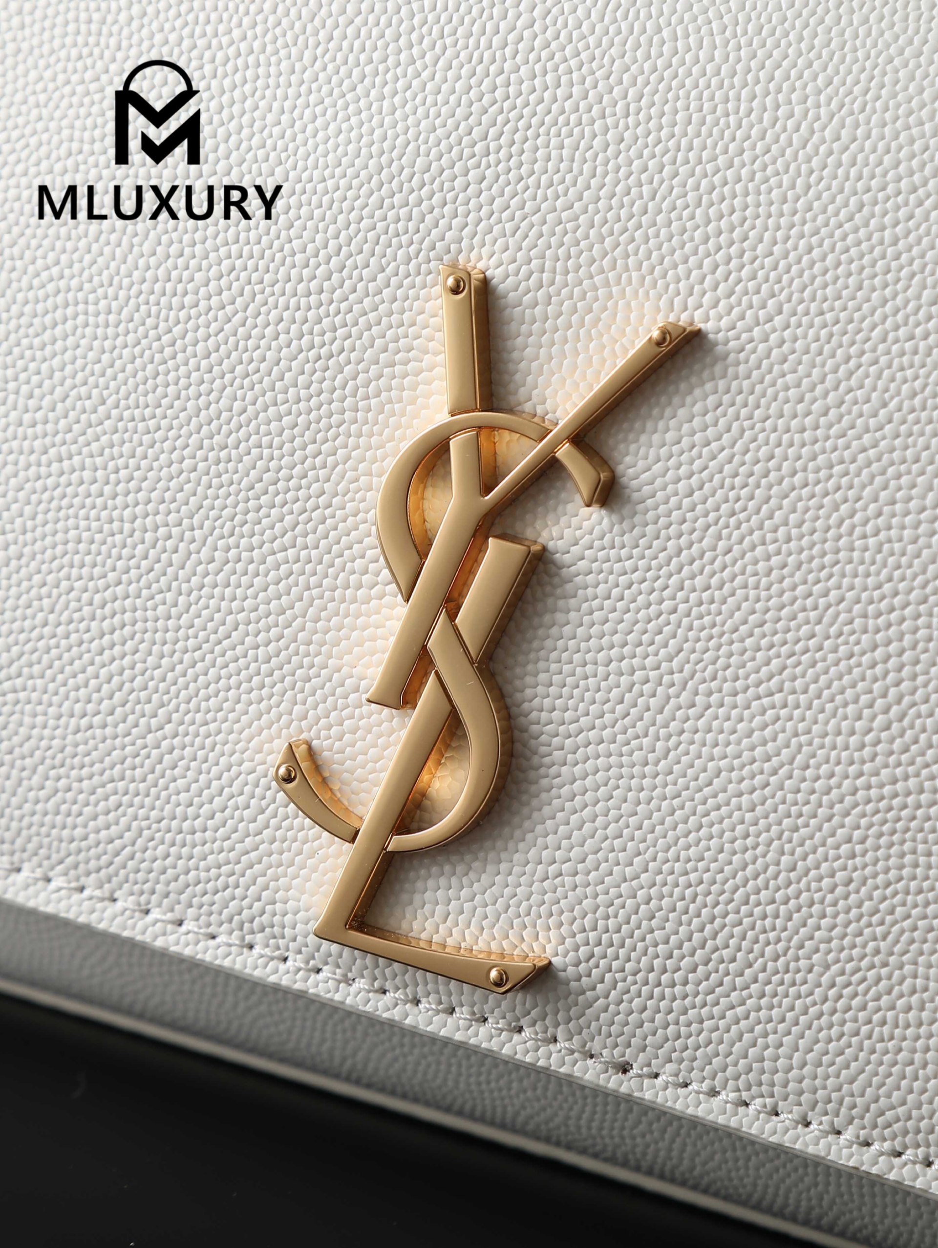 YSL KATE White Caviar with Gold Buckle, 24cm