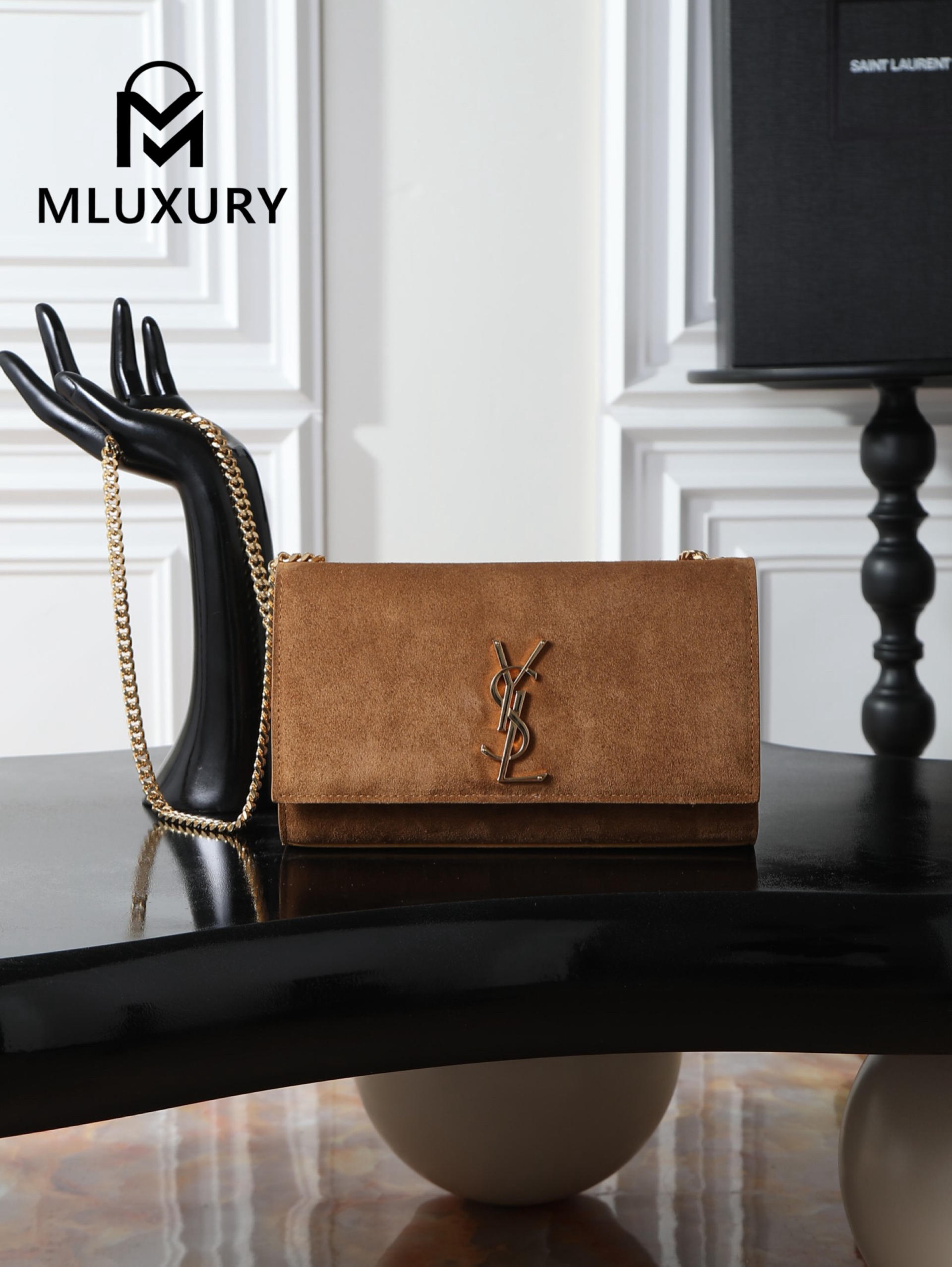 YSL KATE Tan Suede Matte Gold Buckle