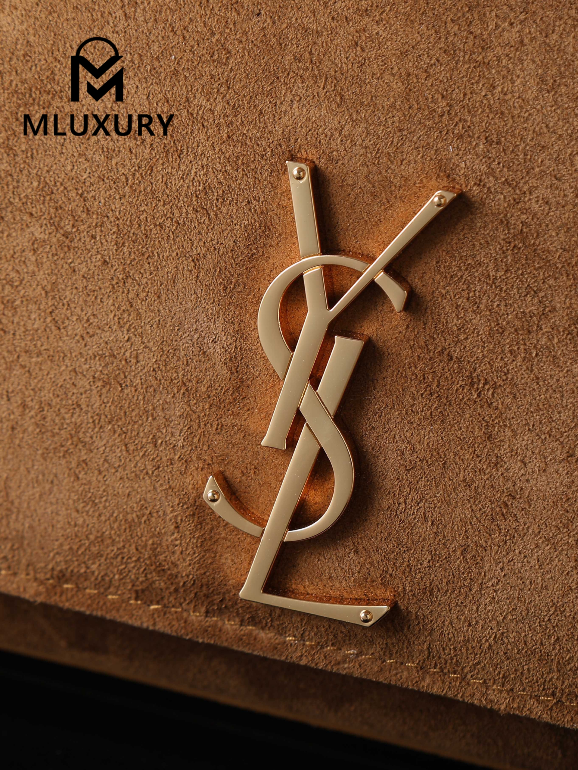 YSL KATE Tan Suede Matte Gold Buckle