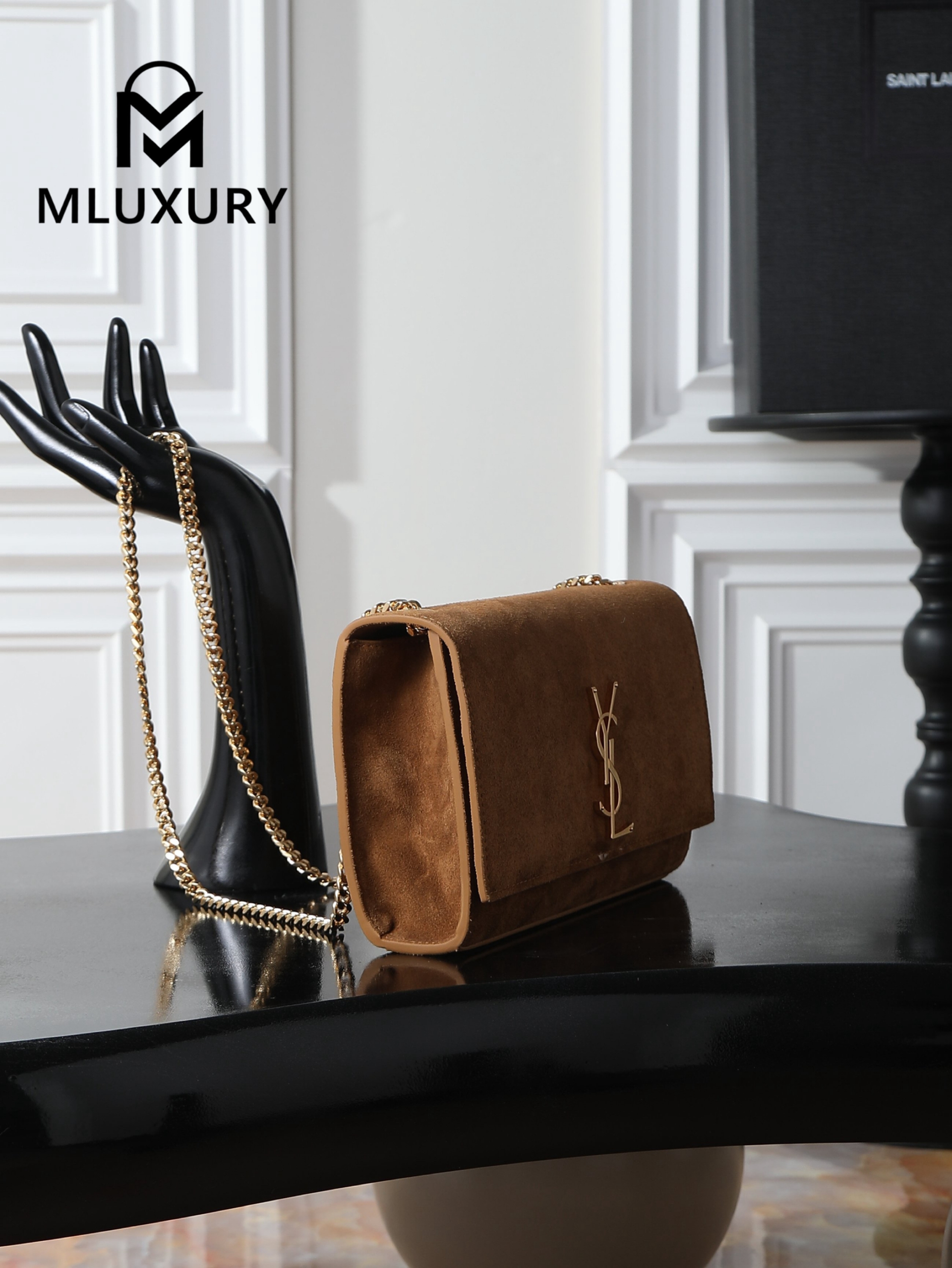 YSL KATE Tan Suede Matte Gold Buckle