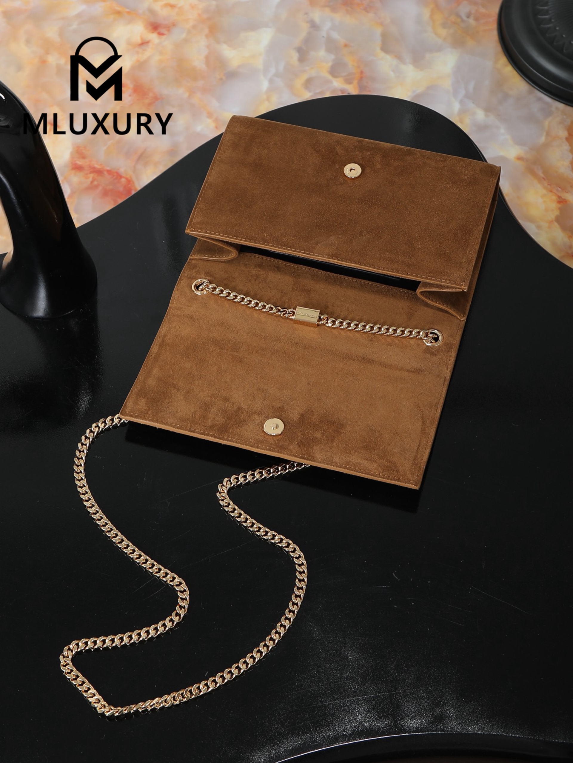 YSL KATE Tan Suede Matte Gold Buckle
