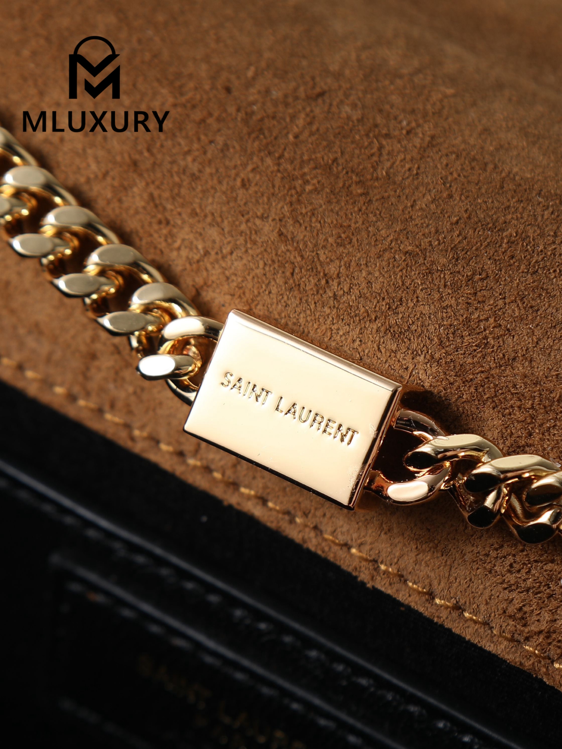 YSL KATE Tan Suede Matte Gold Buckle