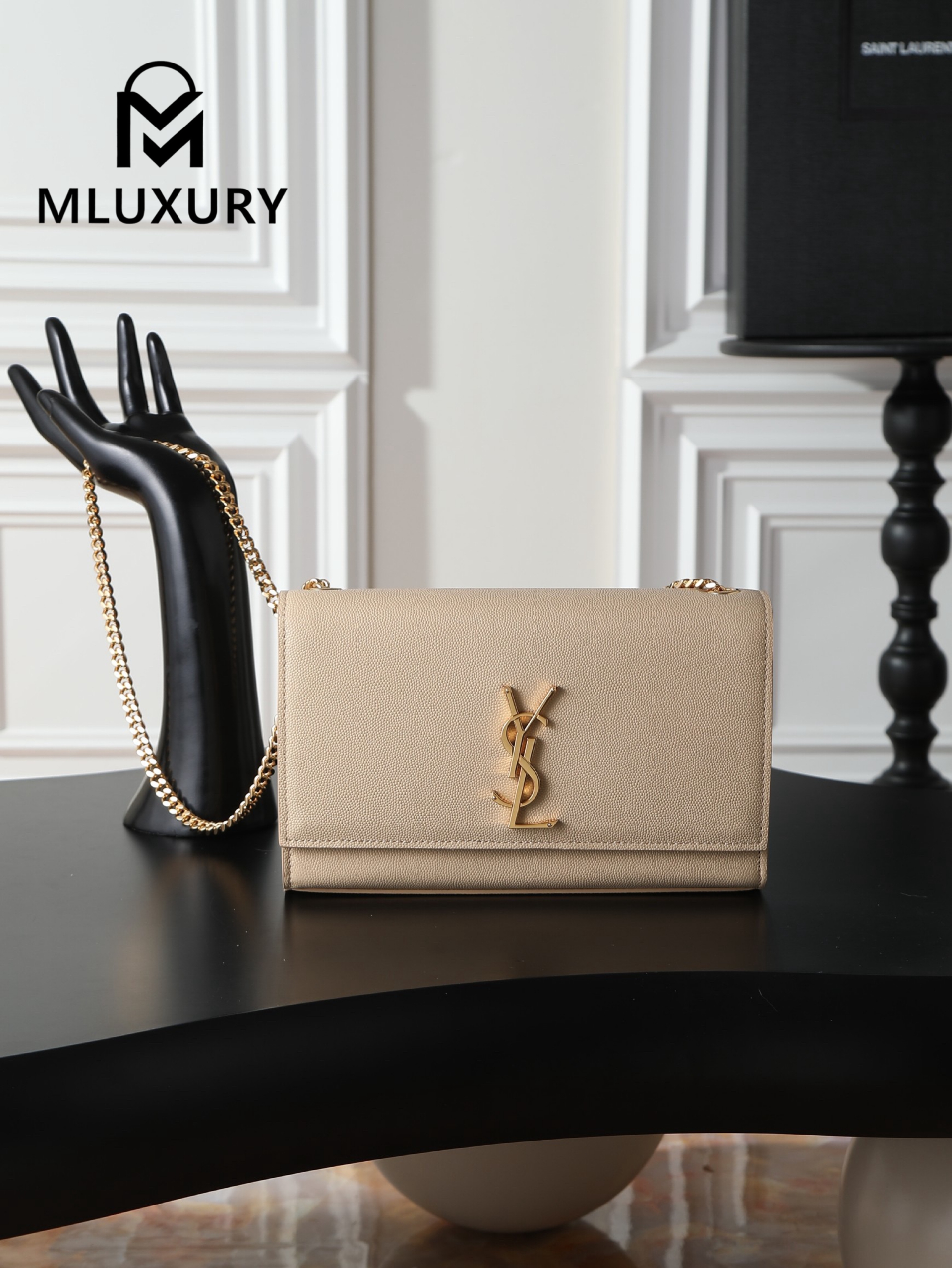 YSL KATE Apricot Caviar Gold Buckle · 24cm
