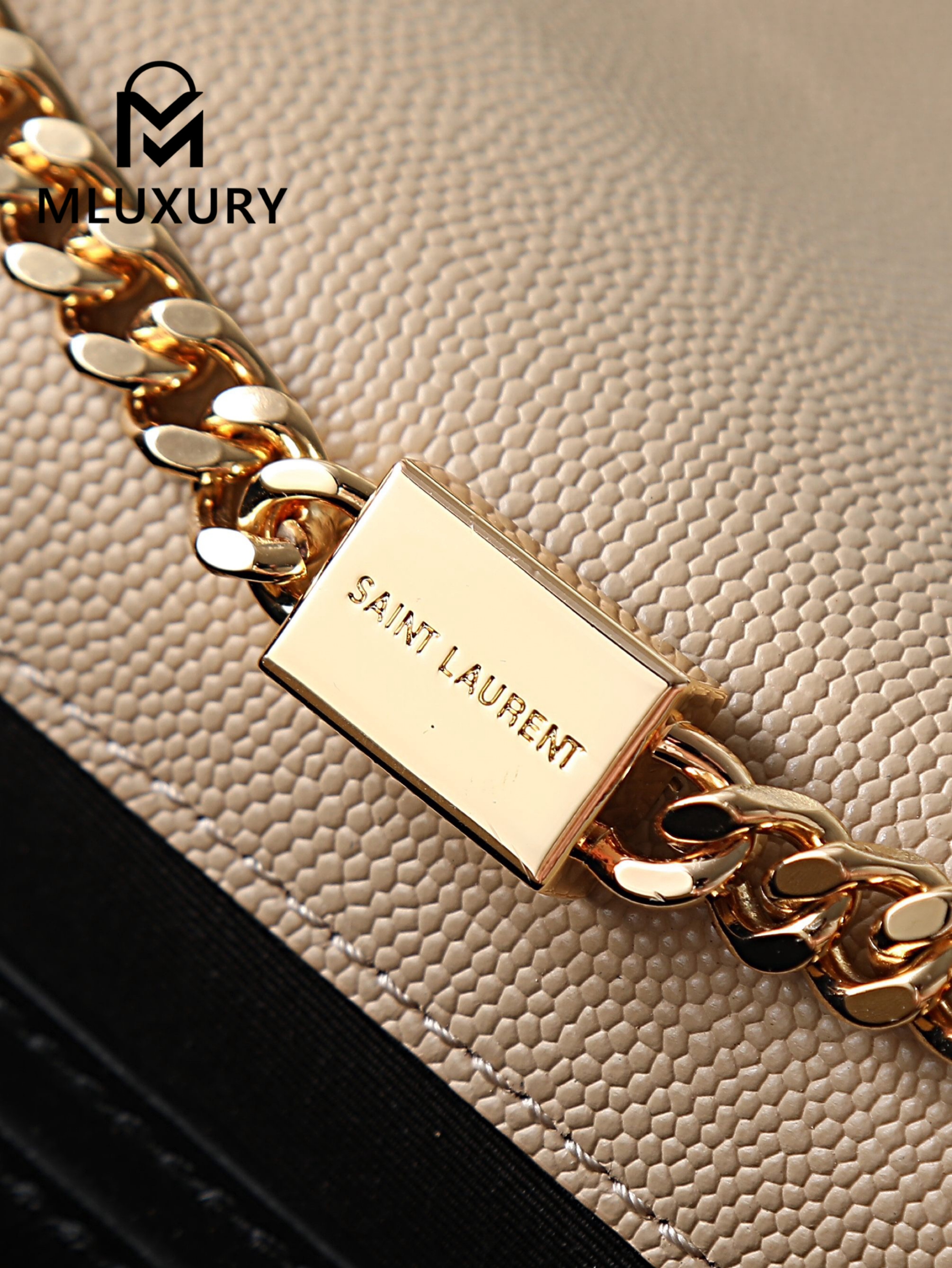 YSL KATE Apricot Caviar Gold Buckle · 24cm
