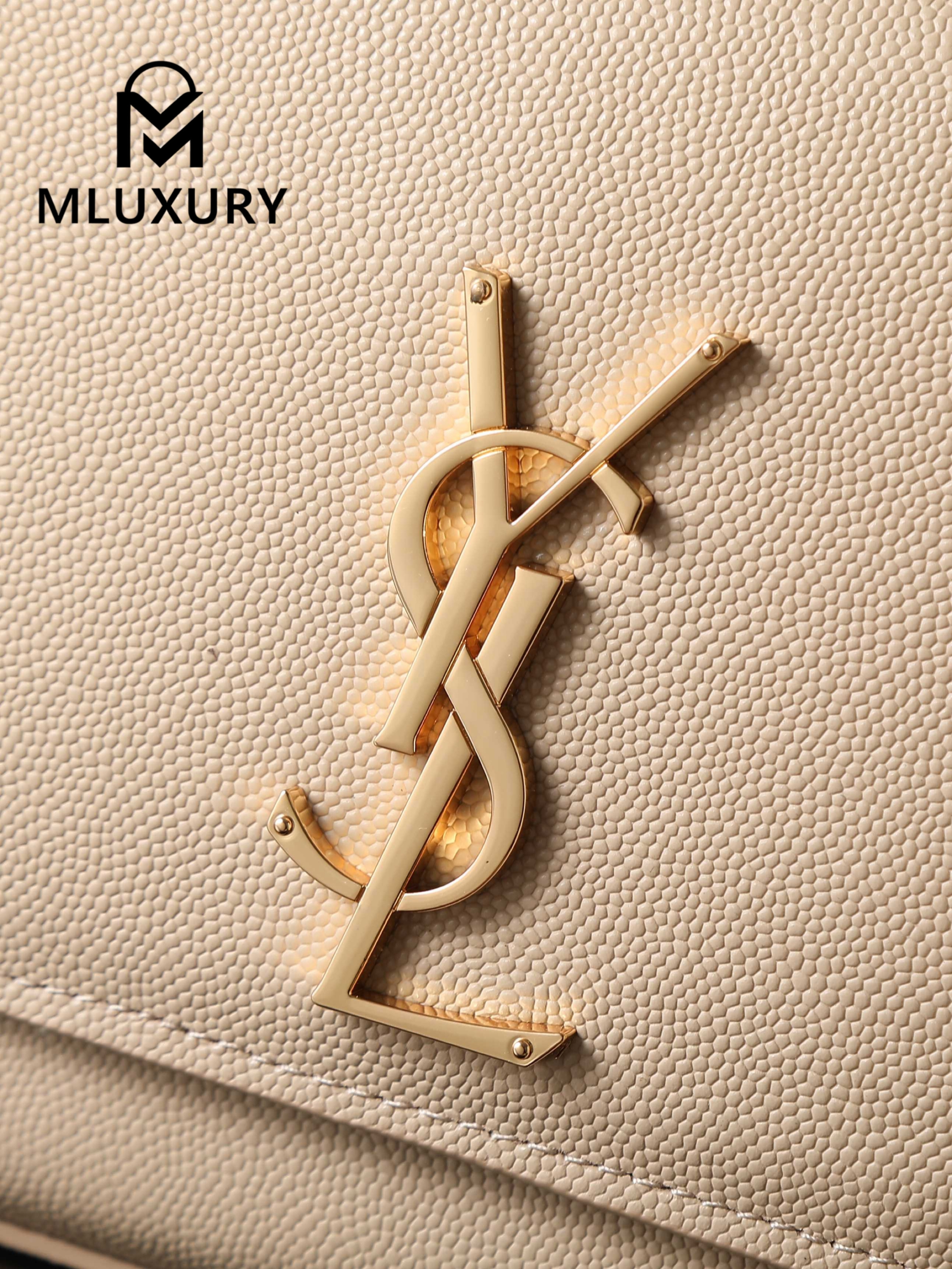 YSL KATE Apricot Caviar Gold Buckle · 24cm