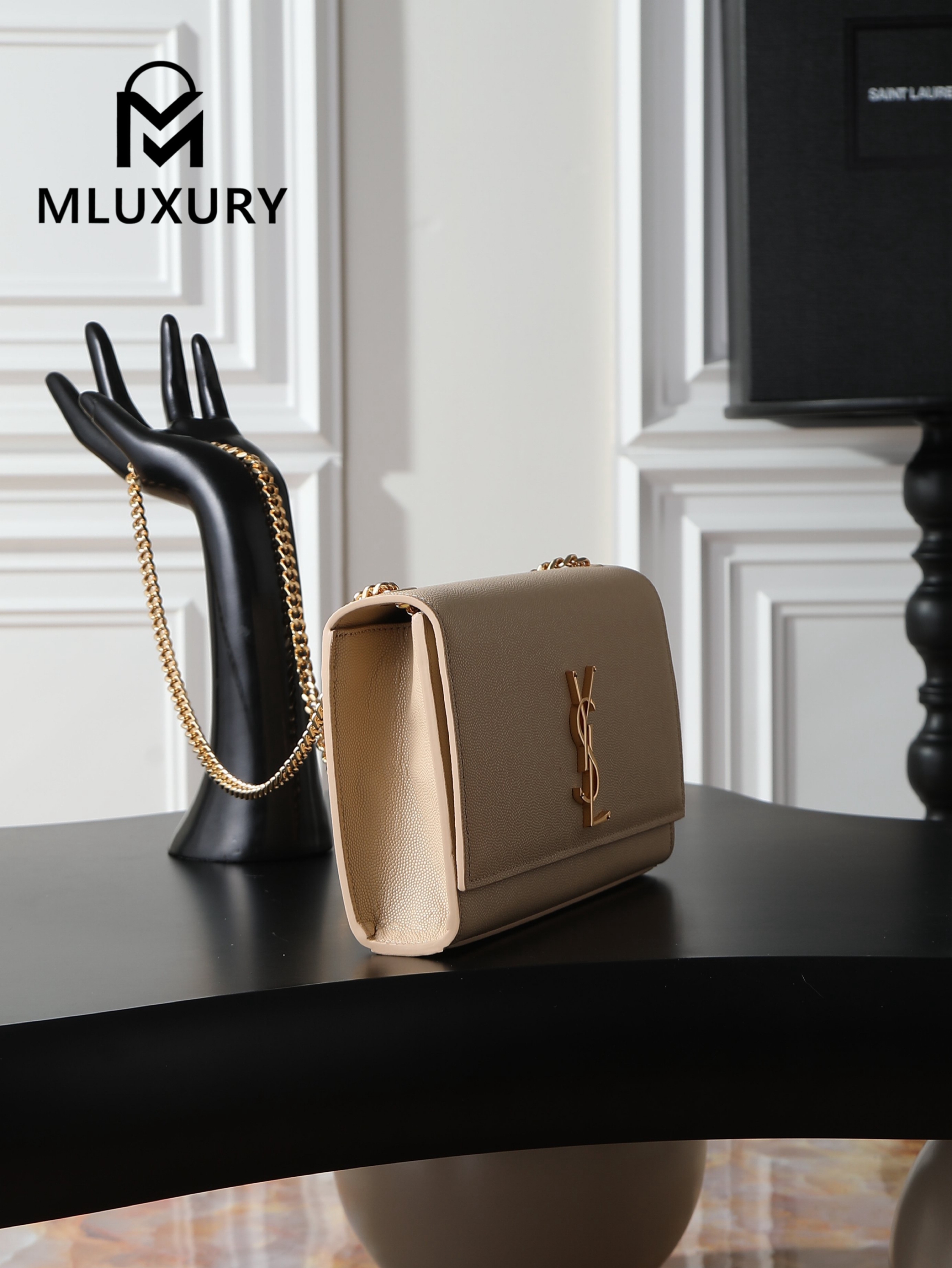 YSL KATE Apricot Caviar Gold Buckle · 24cm