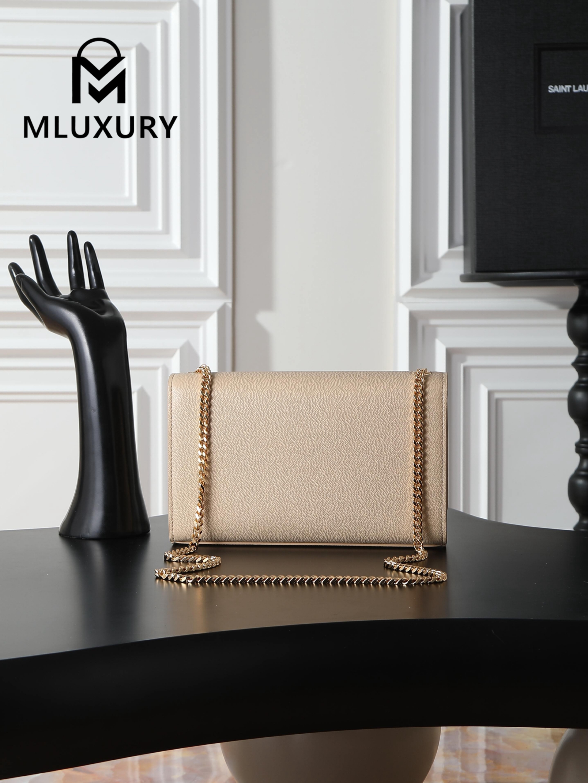 YSL KATE Apricot Caviar Gold Buckle · 24cm