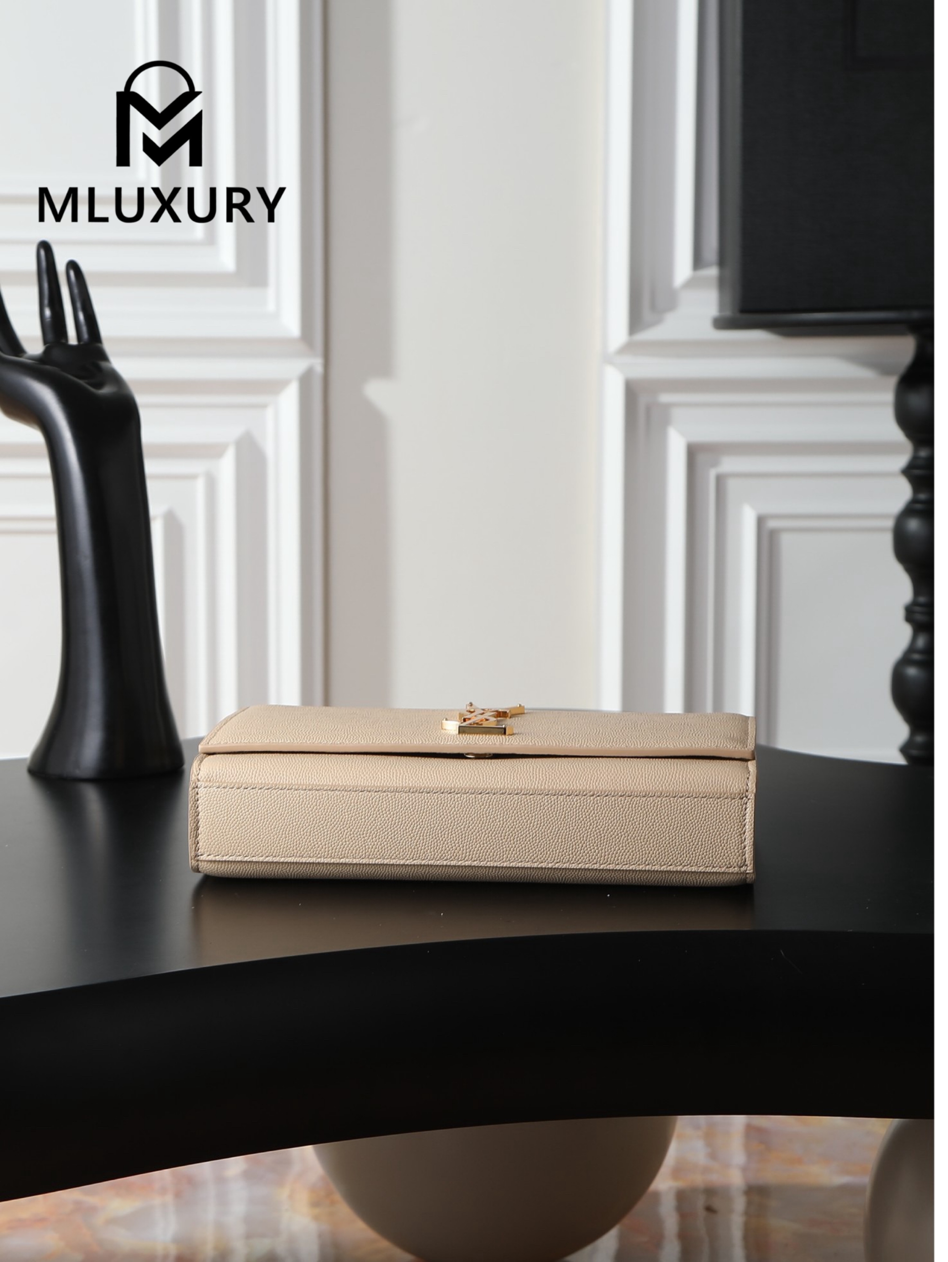 YSL KATE Apricot Caviar Gold Buckle · 24cm