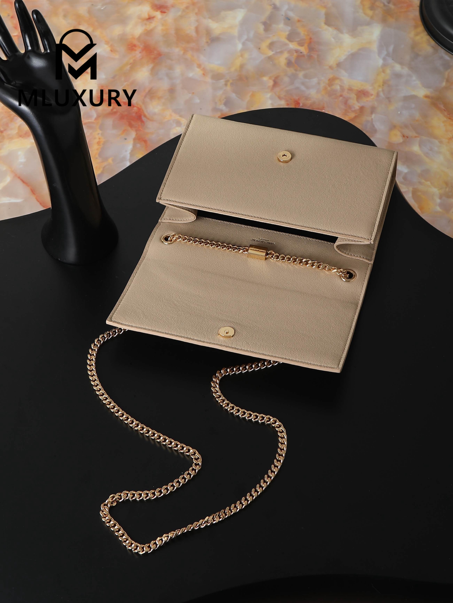 YSL KATE Apricot Caviar Gold Buckle · 24cm