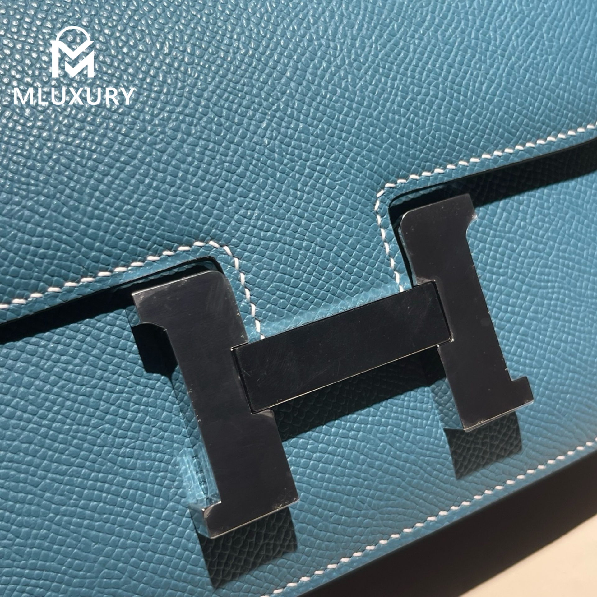 Hermès Constance 19 Flight Attendant Style, Mirrored, Epsom Leather, Denim Blue, Silver Hardware