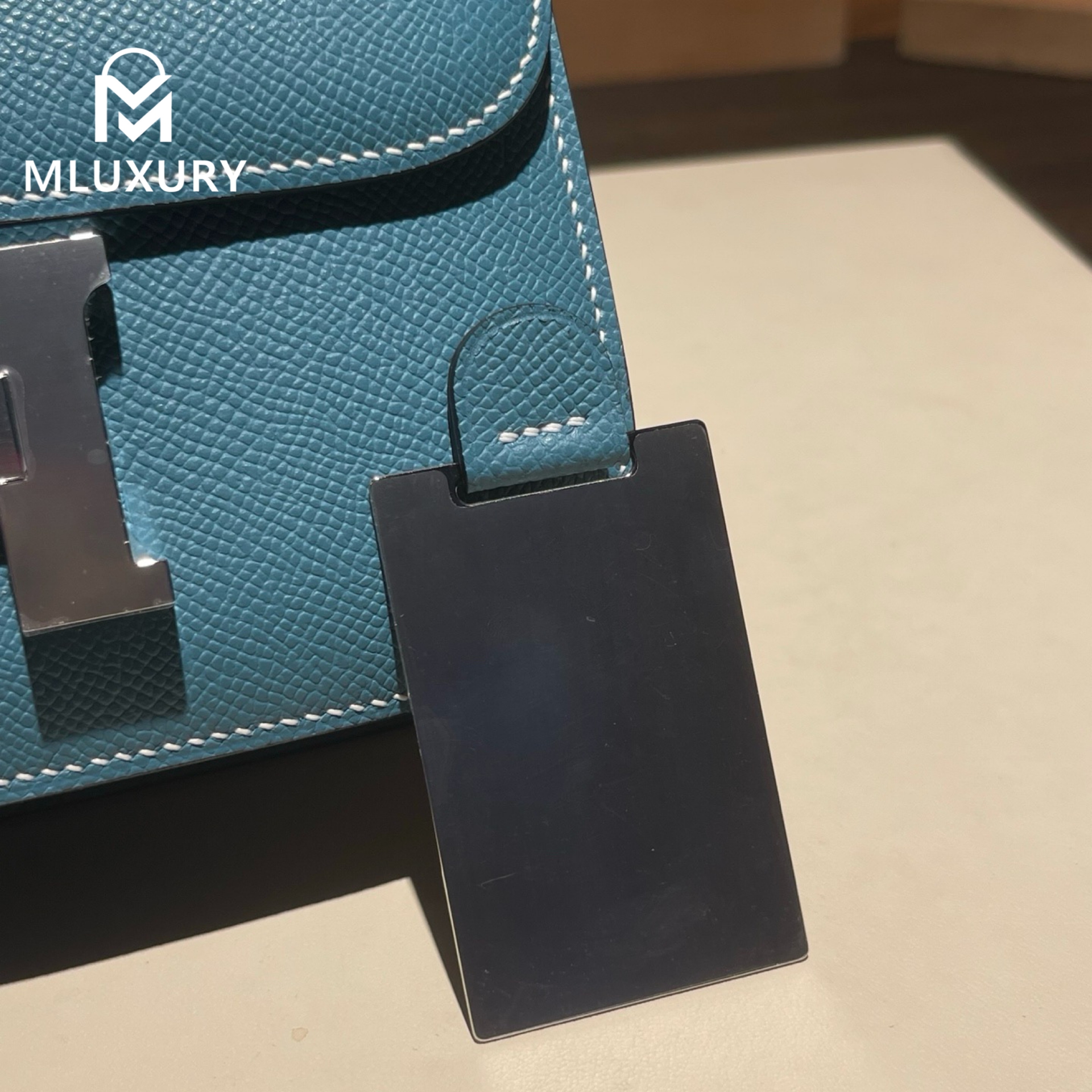 Hermès Constance 19 Flight Attendant Style, Mirrored, Epsom Leather, Denim Blue, Silver Hardware